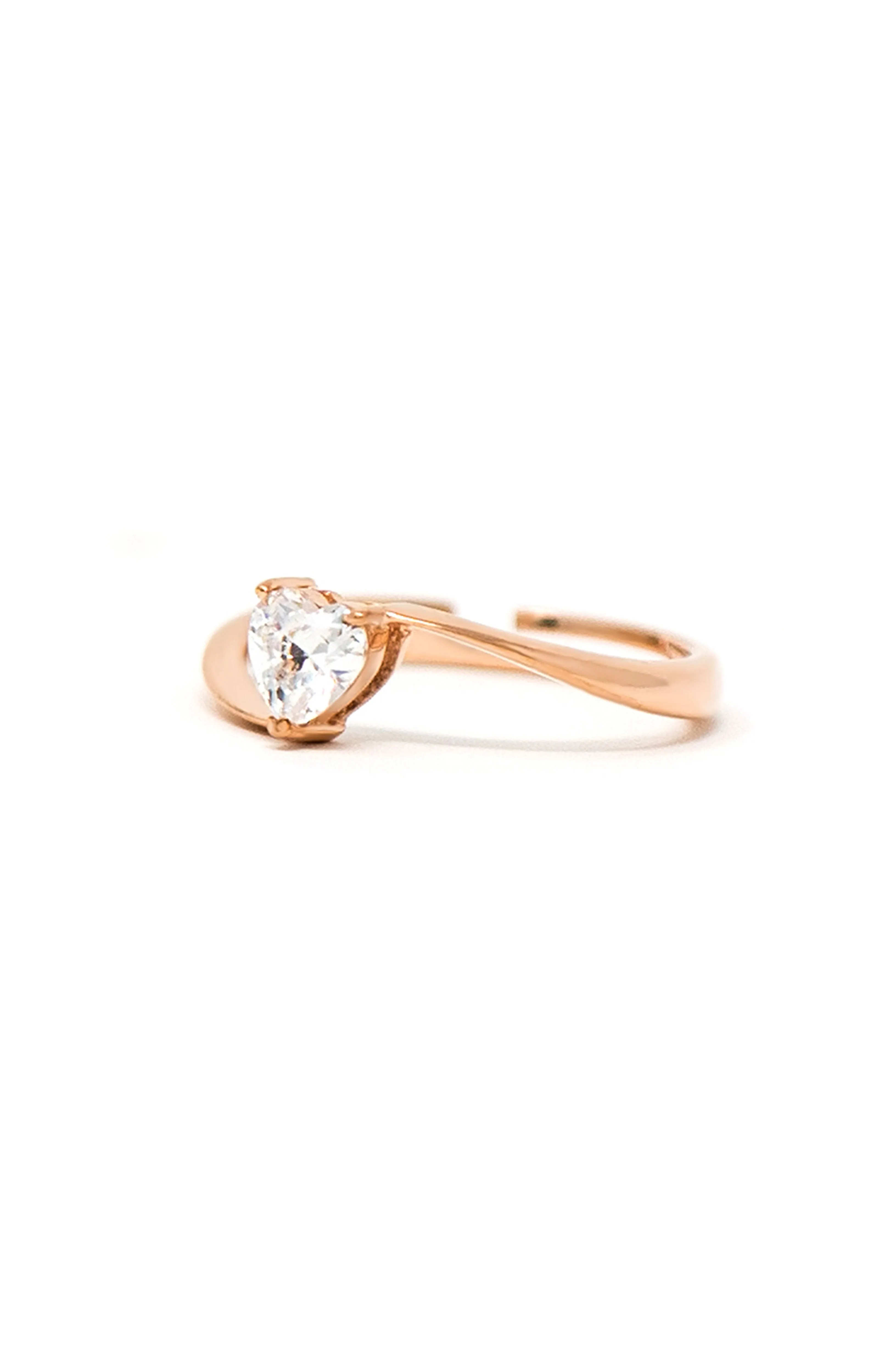 Heart Solitaire Rose Gold Plated Sterling Silver Adjustable Ring