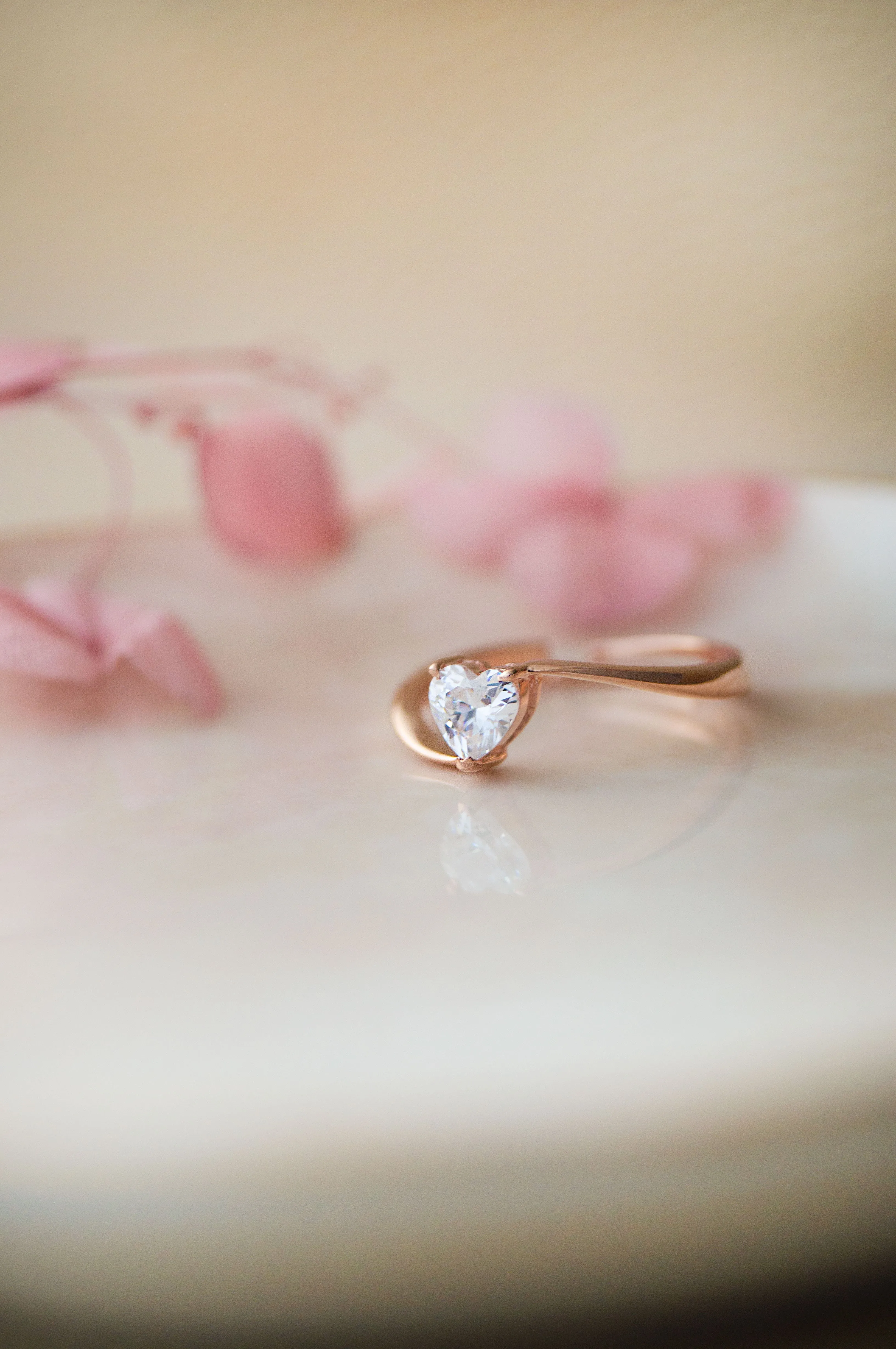 Heart Solitaire Rose Gold Plated Sterling Silver Adjustable Ring