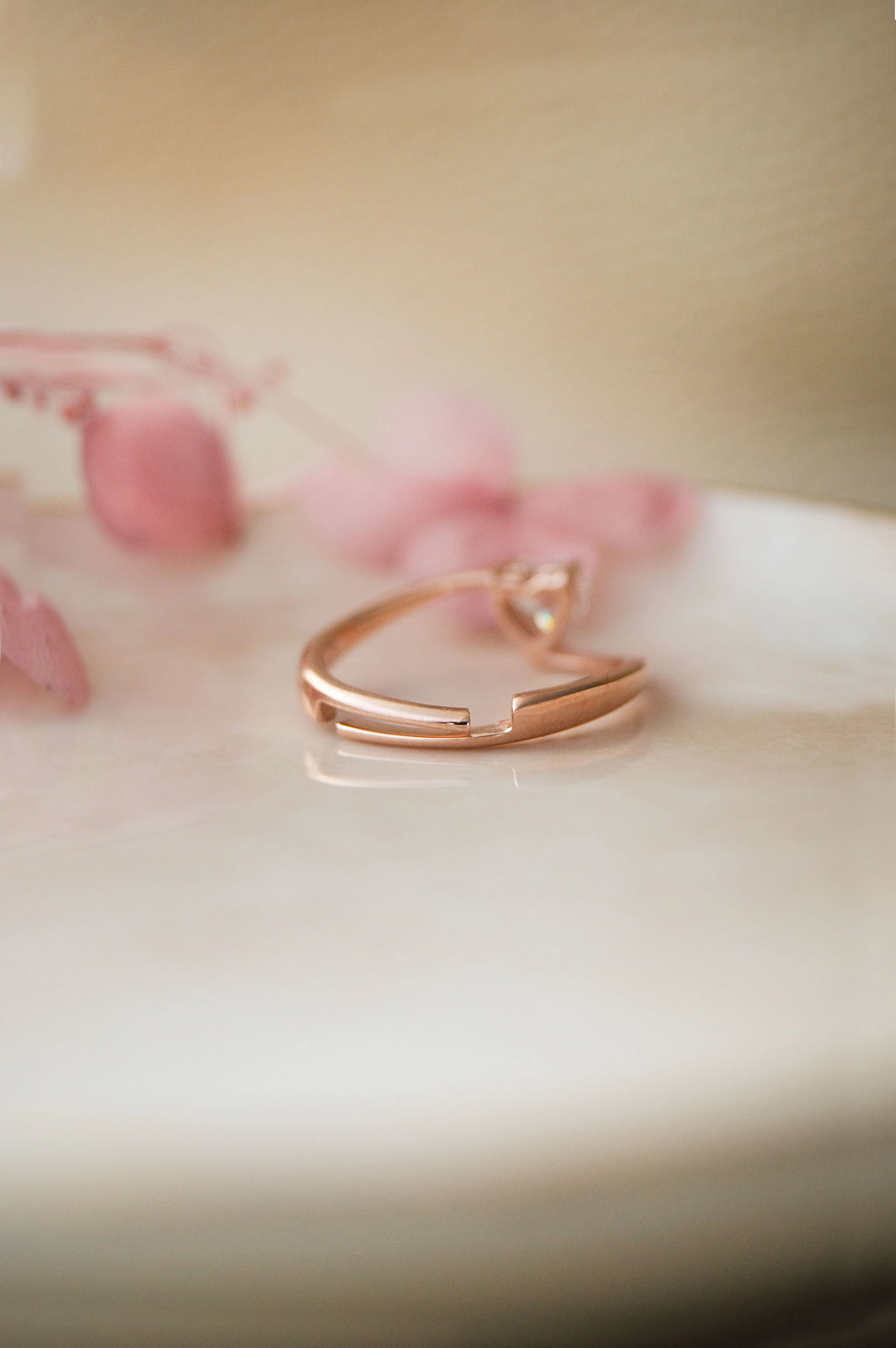 Heart Solitaire Rose Gold Plated Sterling Silver Adjustable Ring