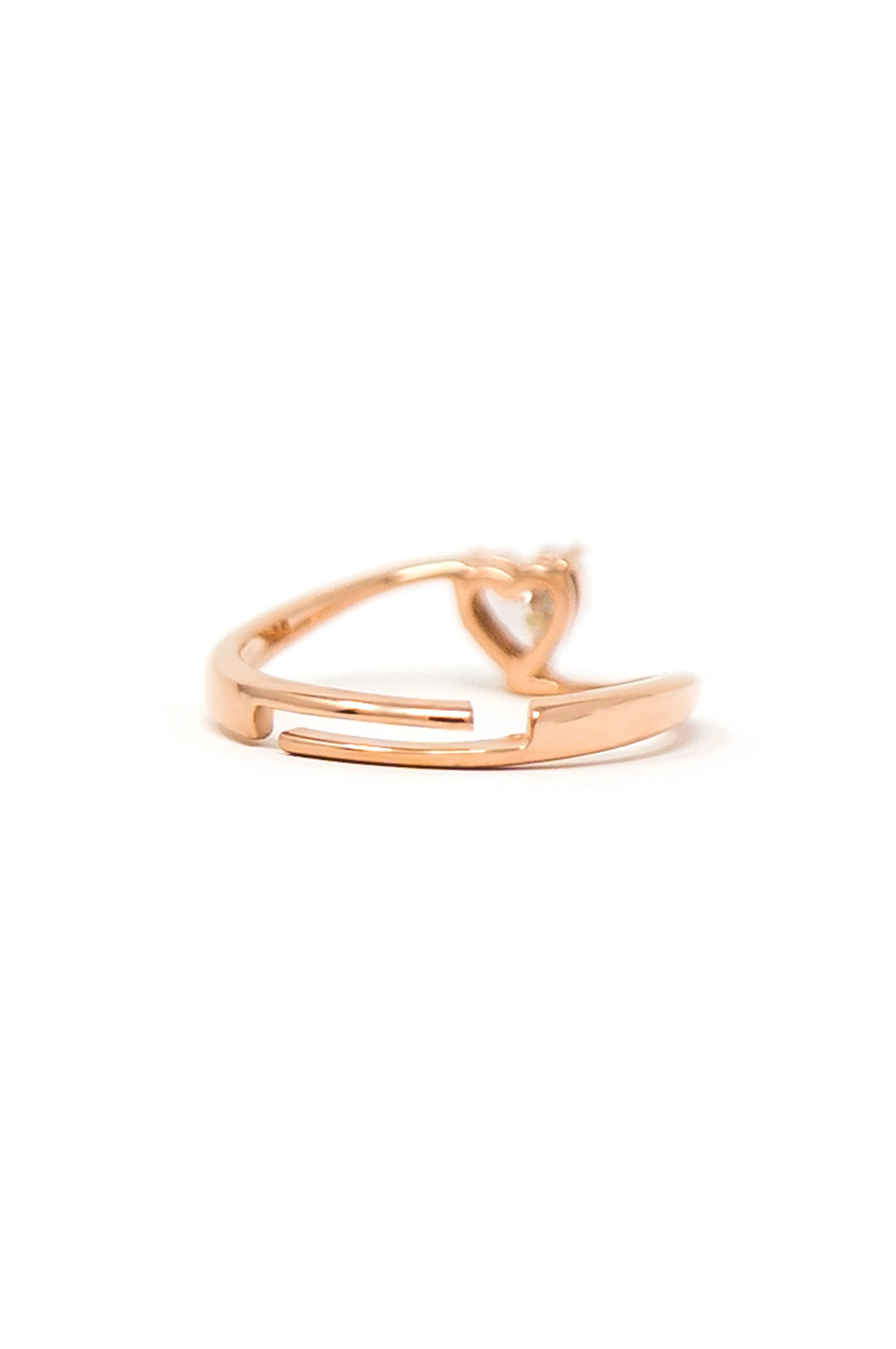 Heart Solitaire Rose Gold Plated Sterling Silver Adjustable Ring