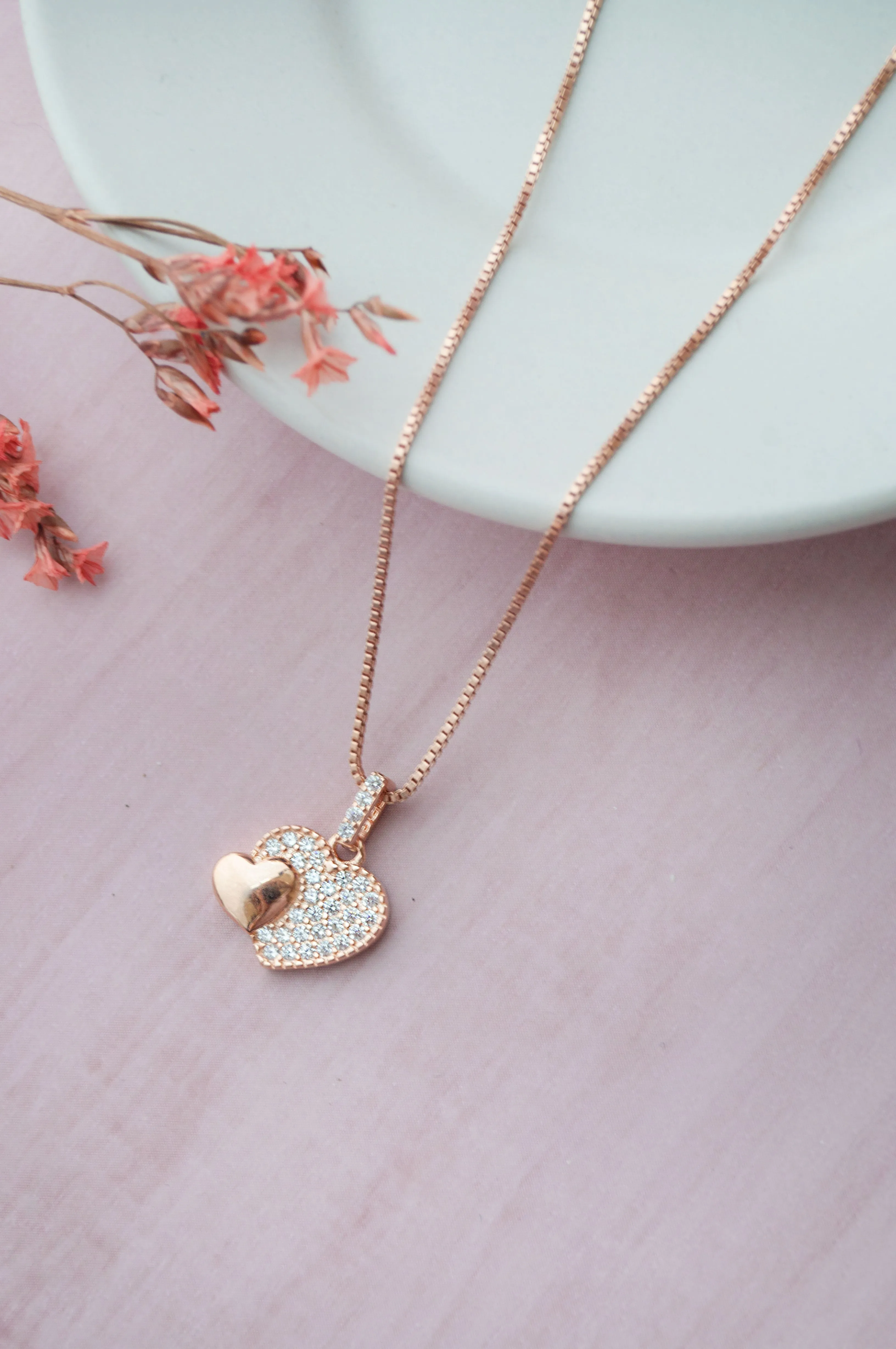 Hearts With Sparkle Rose Gold Plated Sparkle Sterling Silver Pendant