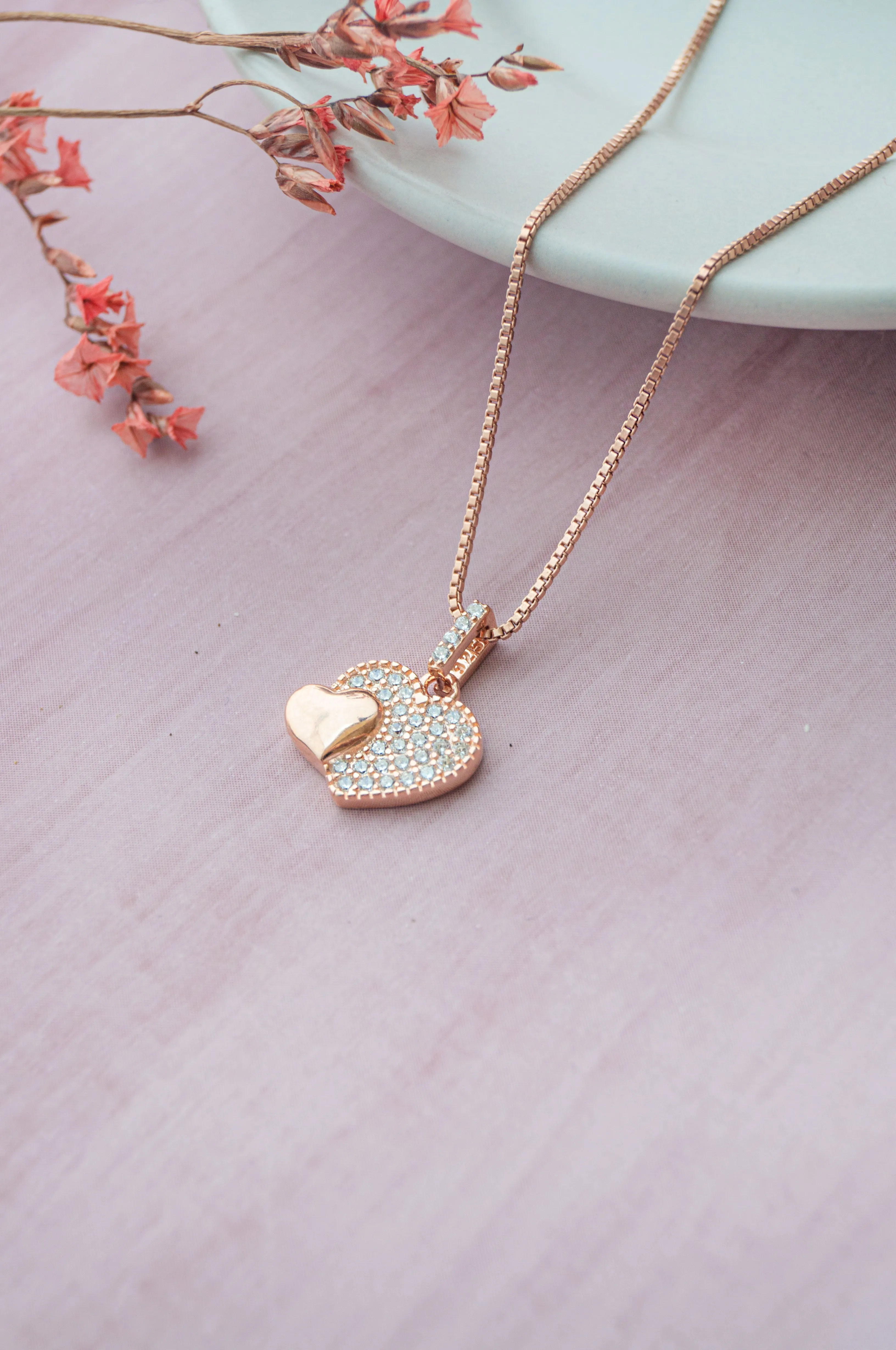 Hearts With Sparkle Rose Gold Plated Sparkle Sterling Silver Pendant