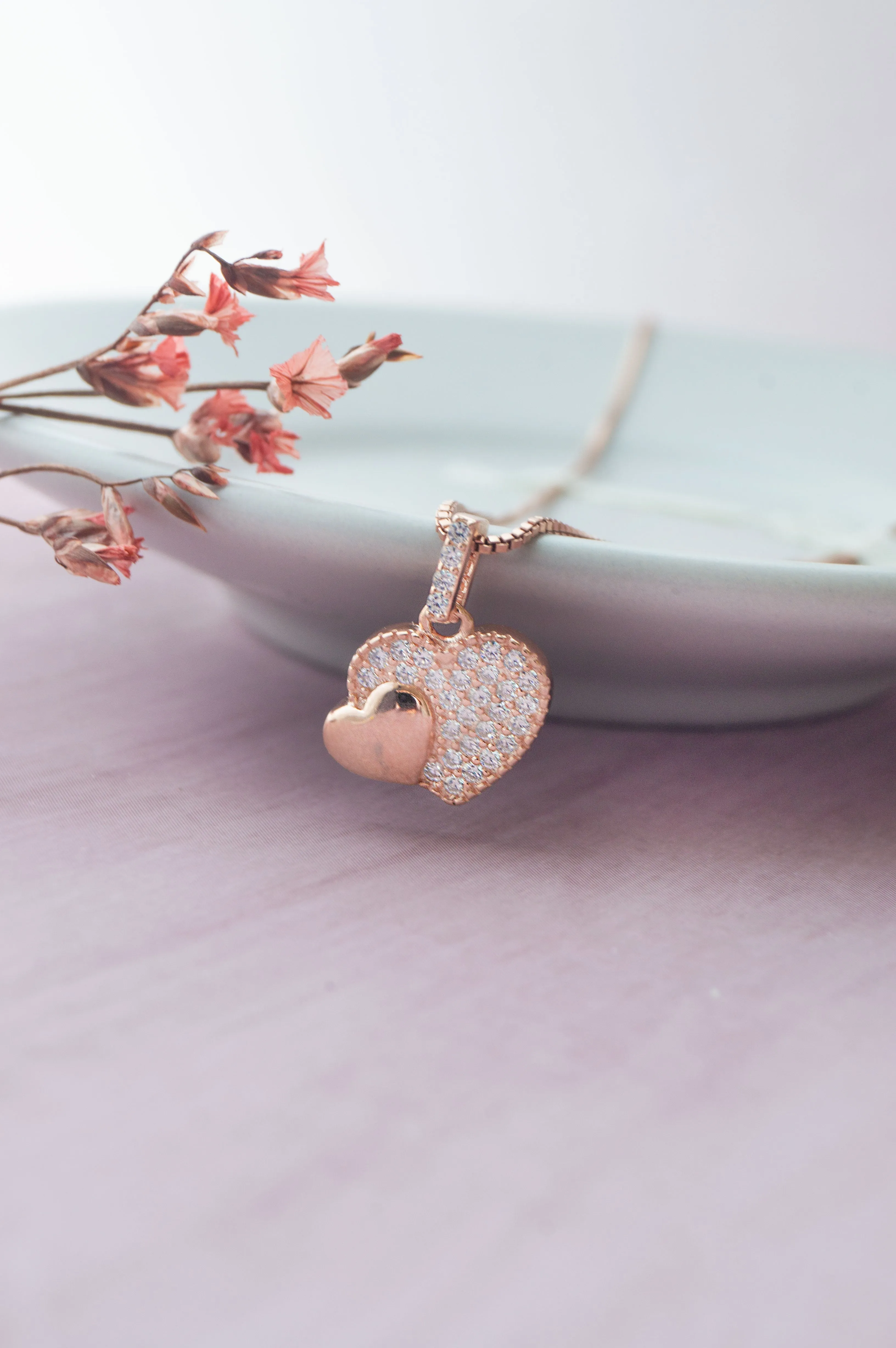 Hearts With Sparkle Rose Gold Plated Sparkle Sterling Silver Pendant