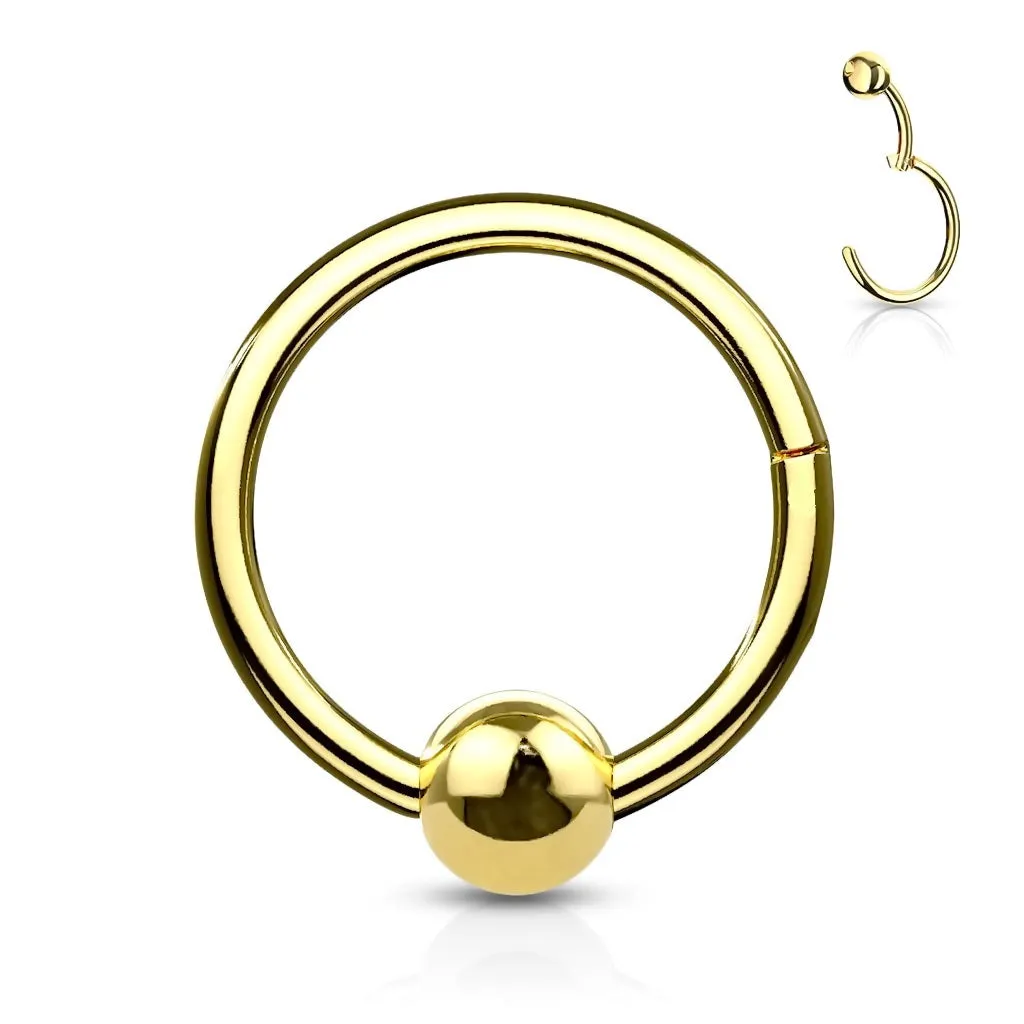 Hinged Segment Hoop Ring with Ball - Gold