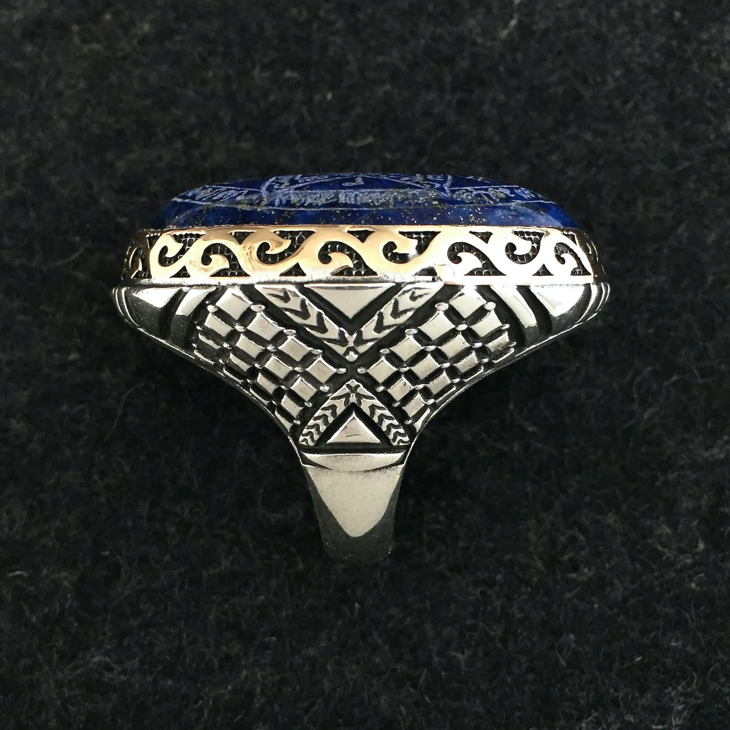 Huge Seal of Solomon Ring Lapis Lazuli solid 925 Sterling Silver Hand-engraved Unique Talisman