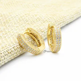 Iced Out One-Touch Huggie Hoop Earrings - Gold