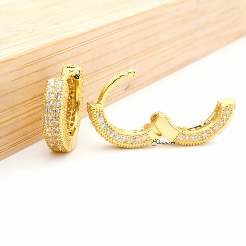 Iced Out One-Touch Huggie Hoop Earrings - Gold