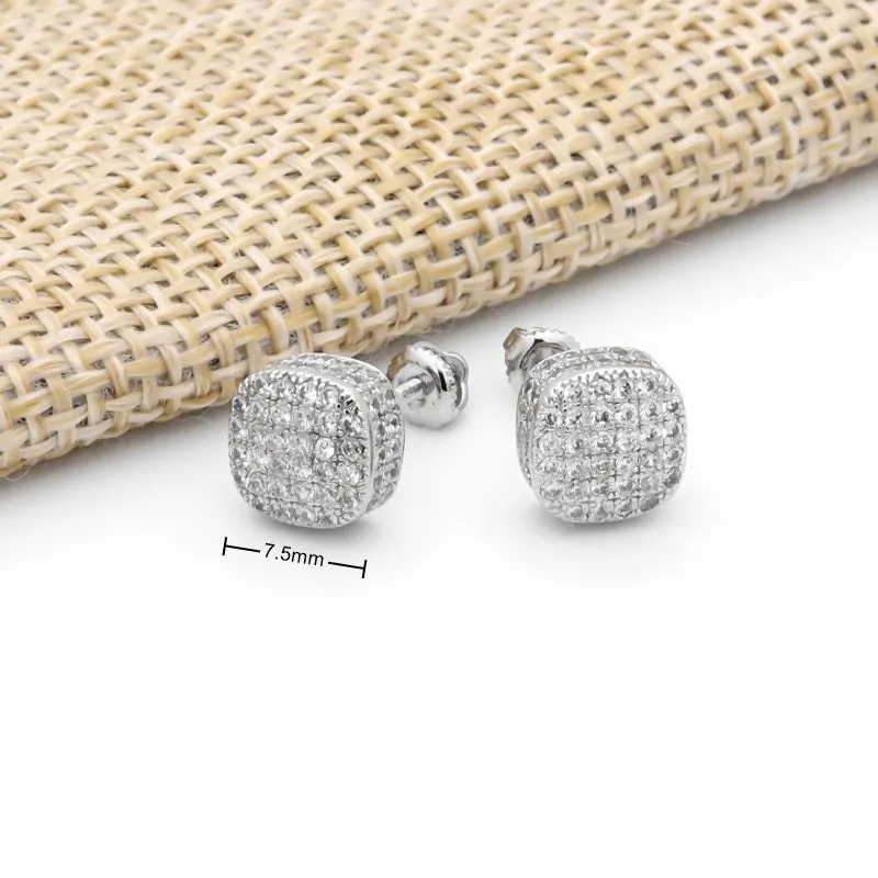 Iced Out Square Stud Earrings - Silver