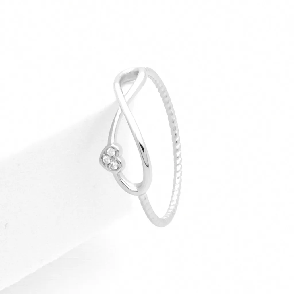 Infinity & CZ Heart Sterling Silver Ring