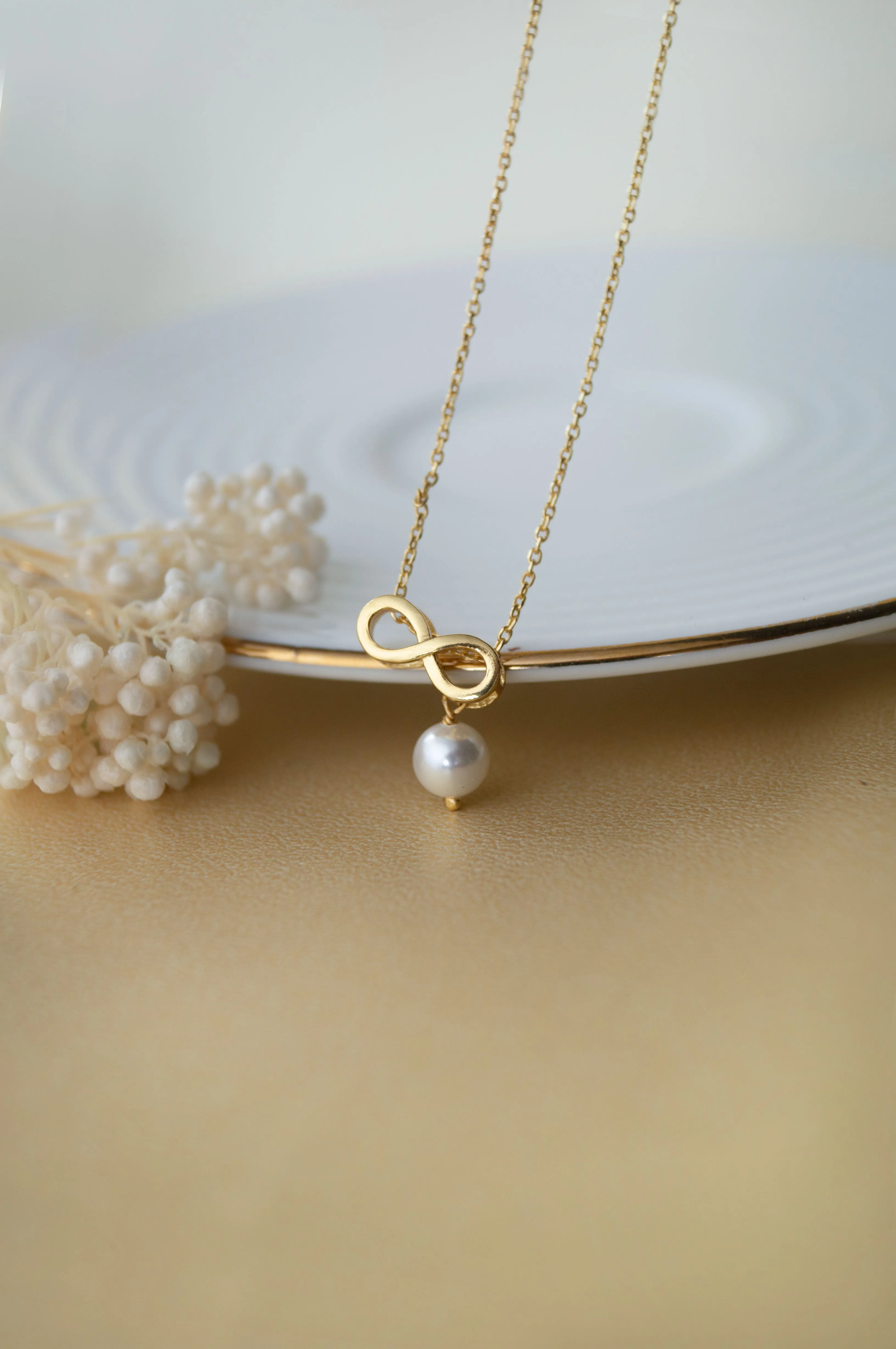 Infinity Love With Pearl Gold Plated Sterling Silver Charm Pendant With Chain