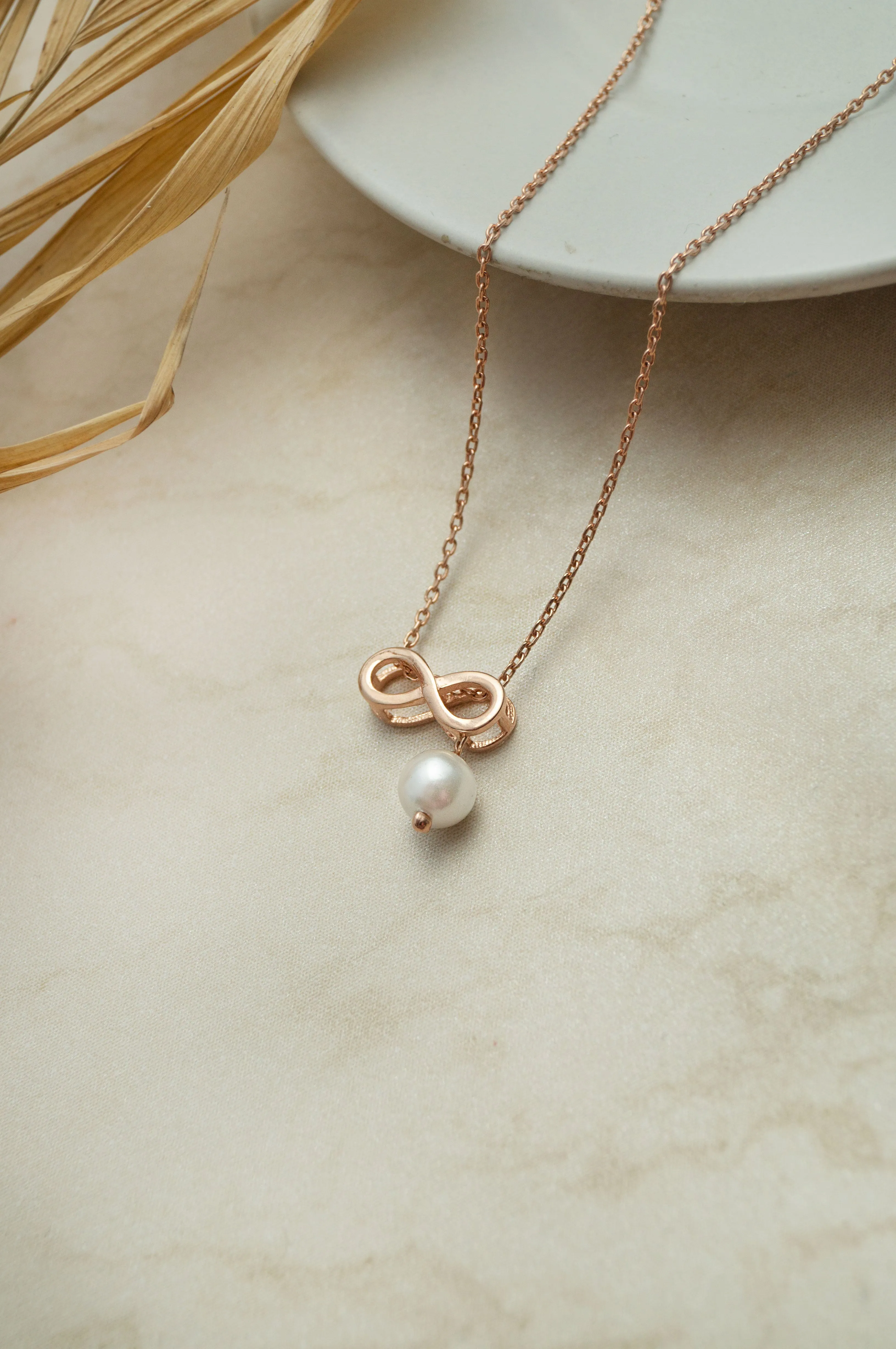 Infinity Love With Pearl Gold Plated Sterling Silver Charm Pendant With Chain