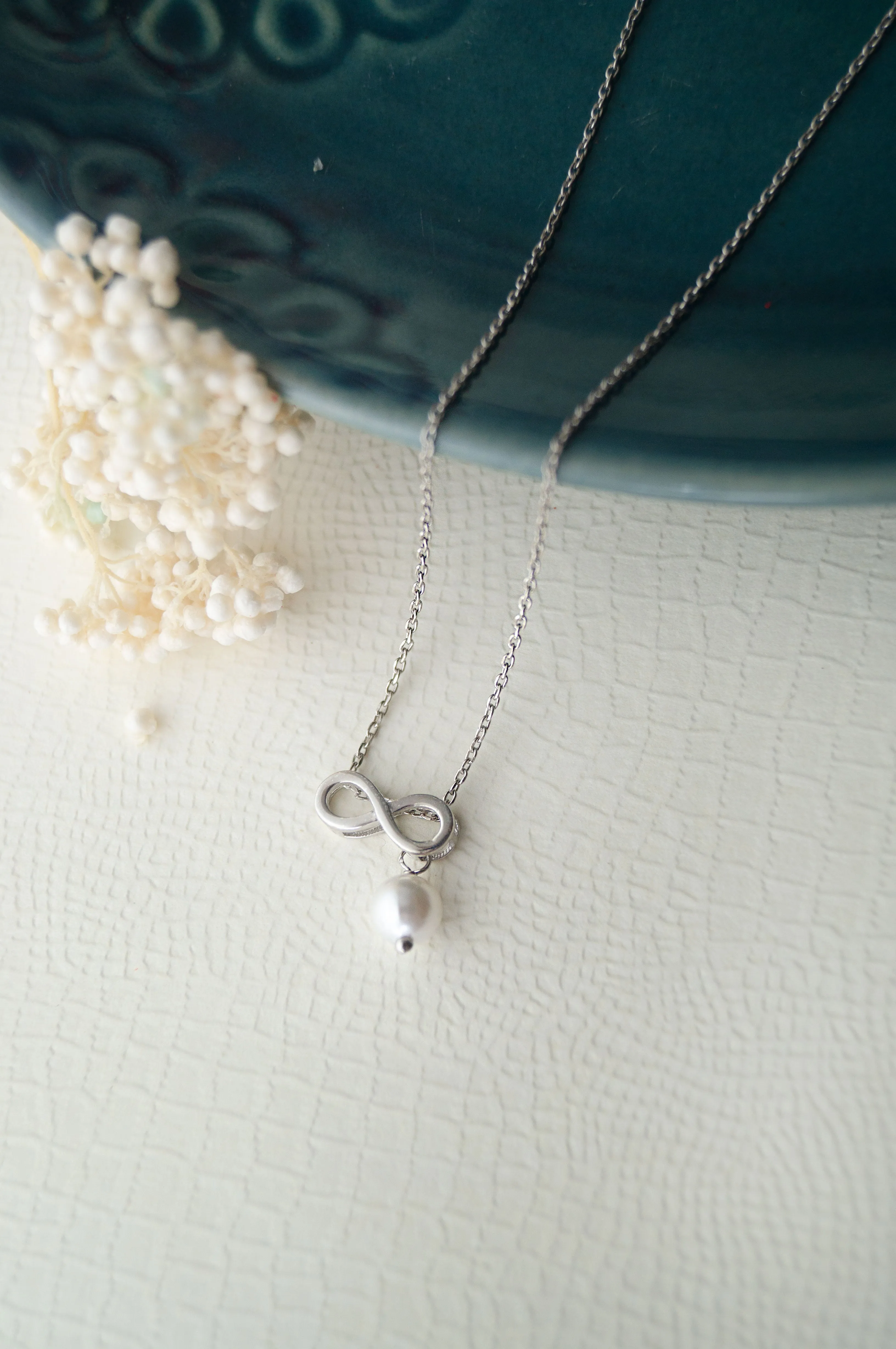 Infinity Love With Pearl Sterling Silver Charm Pendant With Chain