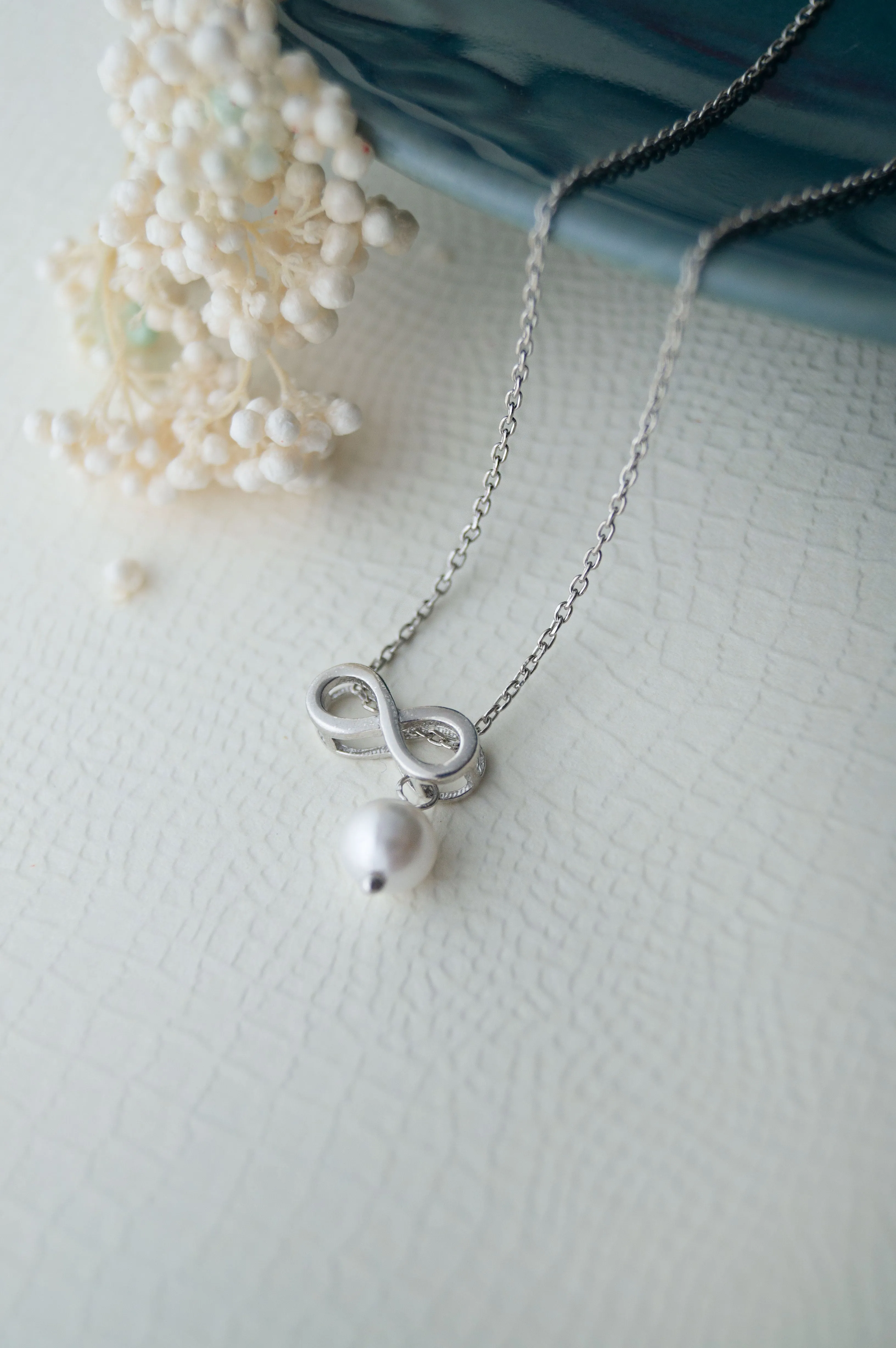 Infinity Love With Pearl Sterling Silver Charm Pendant With Chain