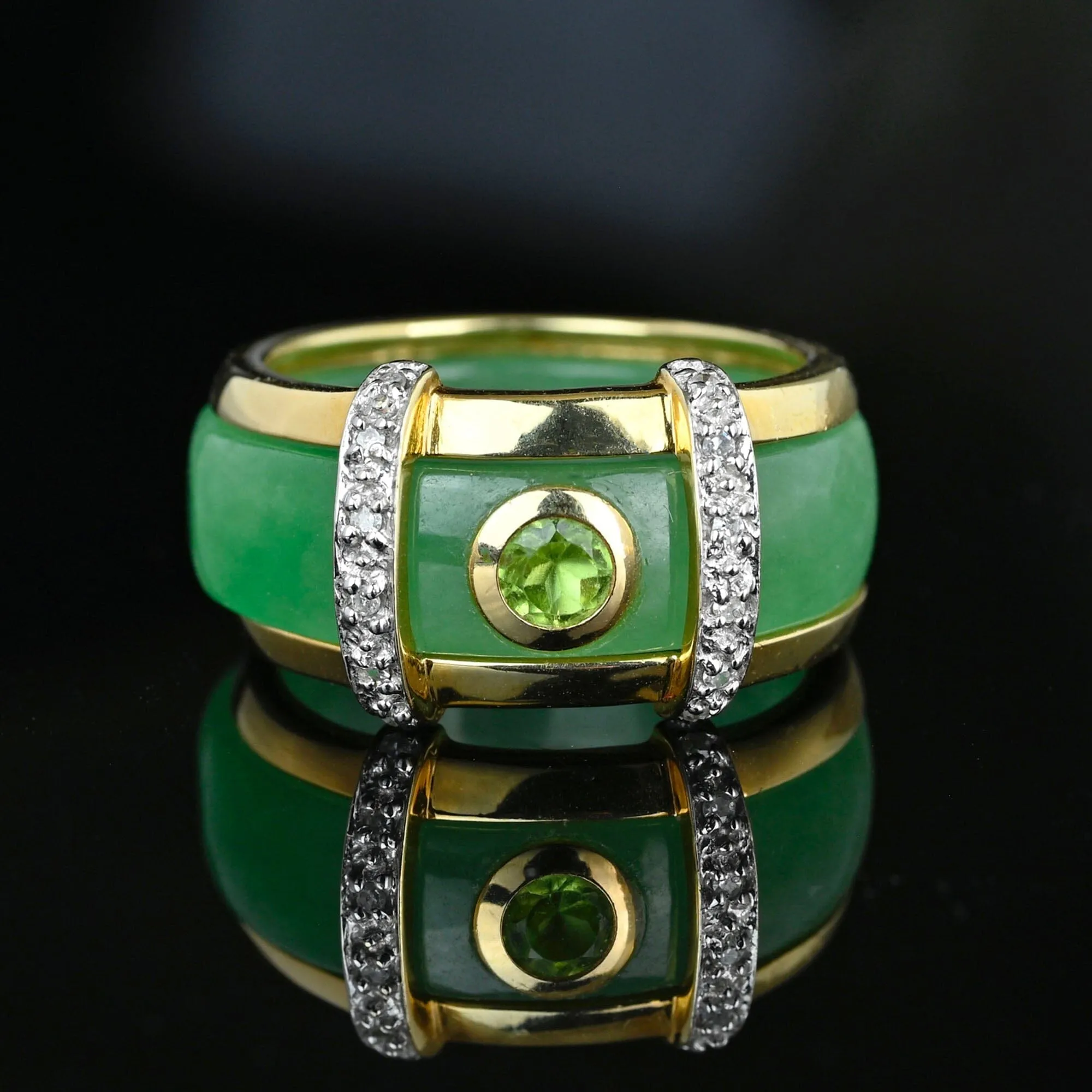 Interchangeable 14K Gold Diamond Jade Ring Bands