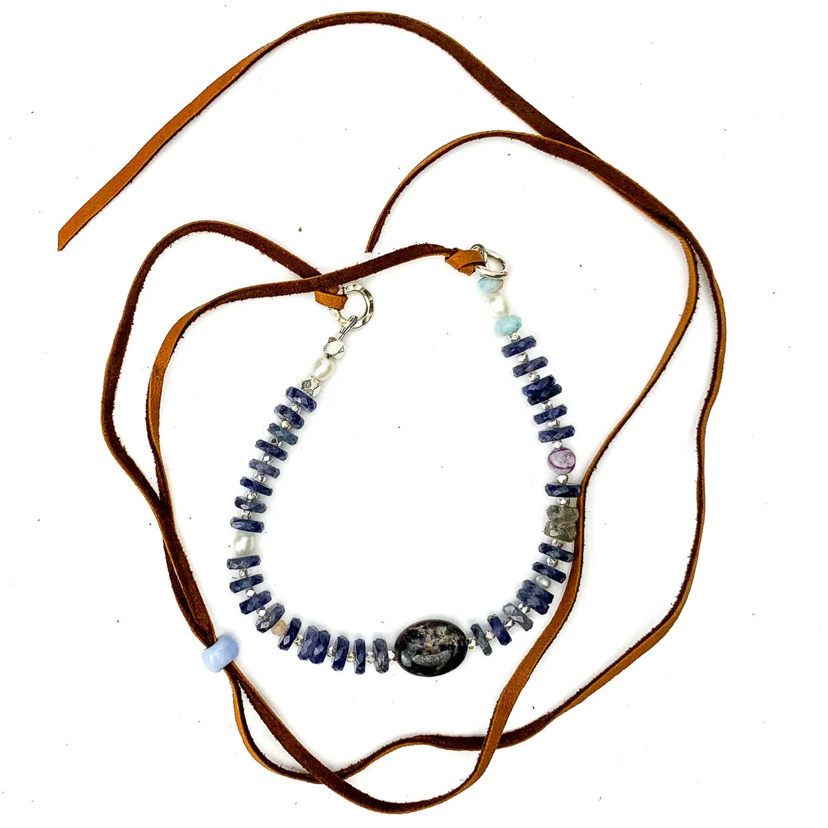 Iolite, Charoite, Purple Flower Jasper, Larimar, Labradorite, Freshwater Pearl Necklace #5