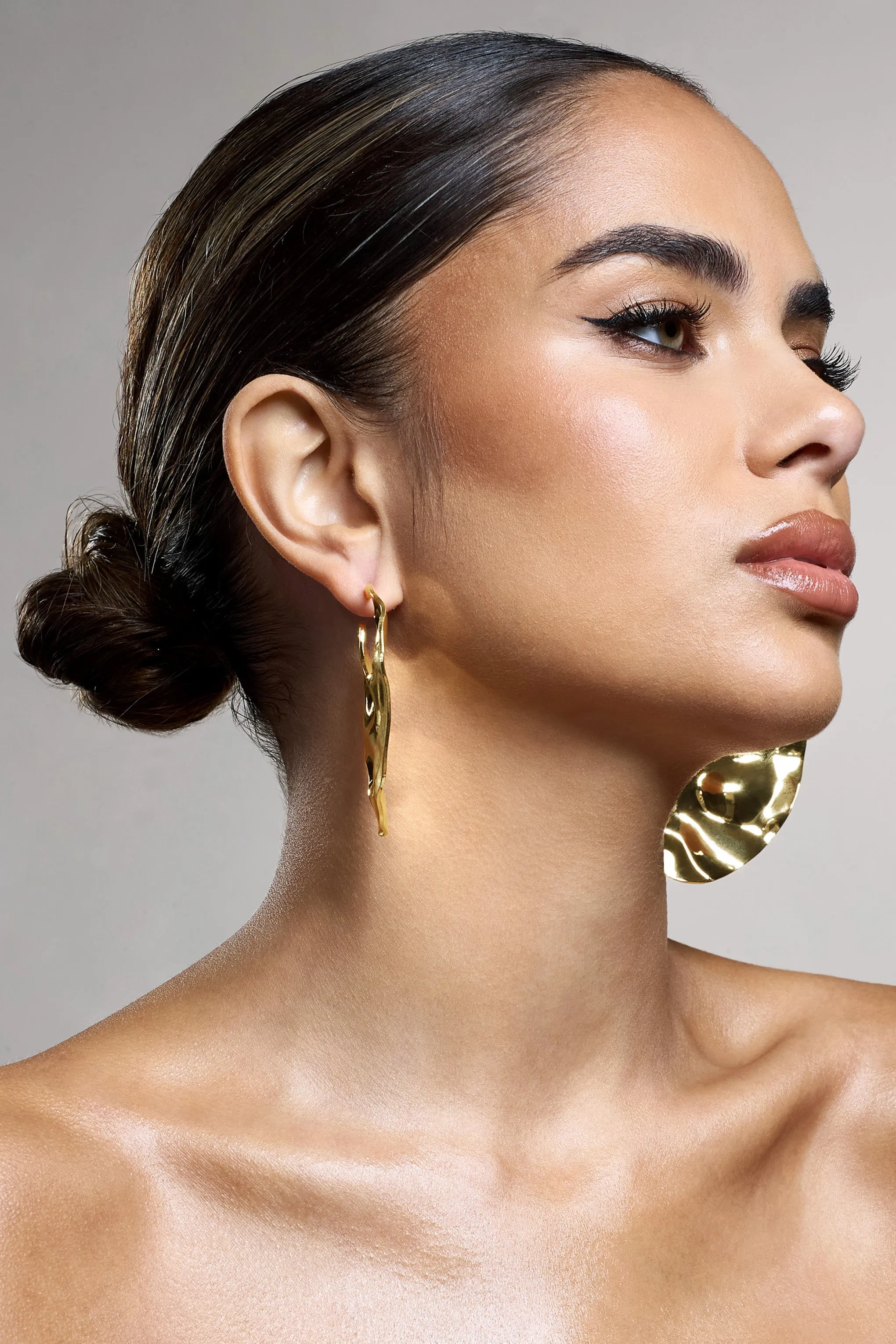 Journey | Gold Textured Abstract Disc Earrings