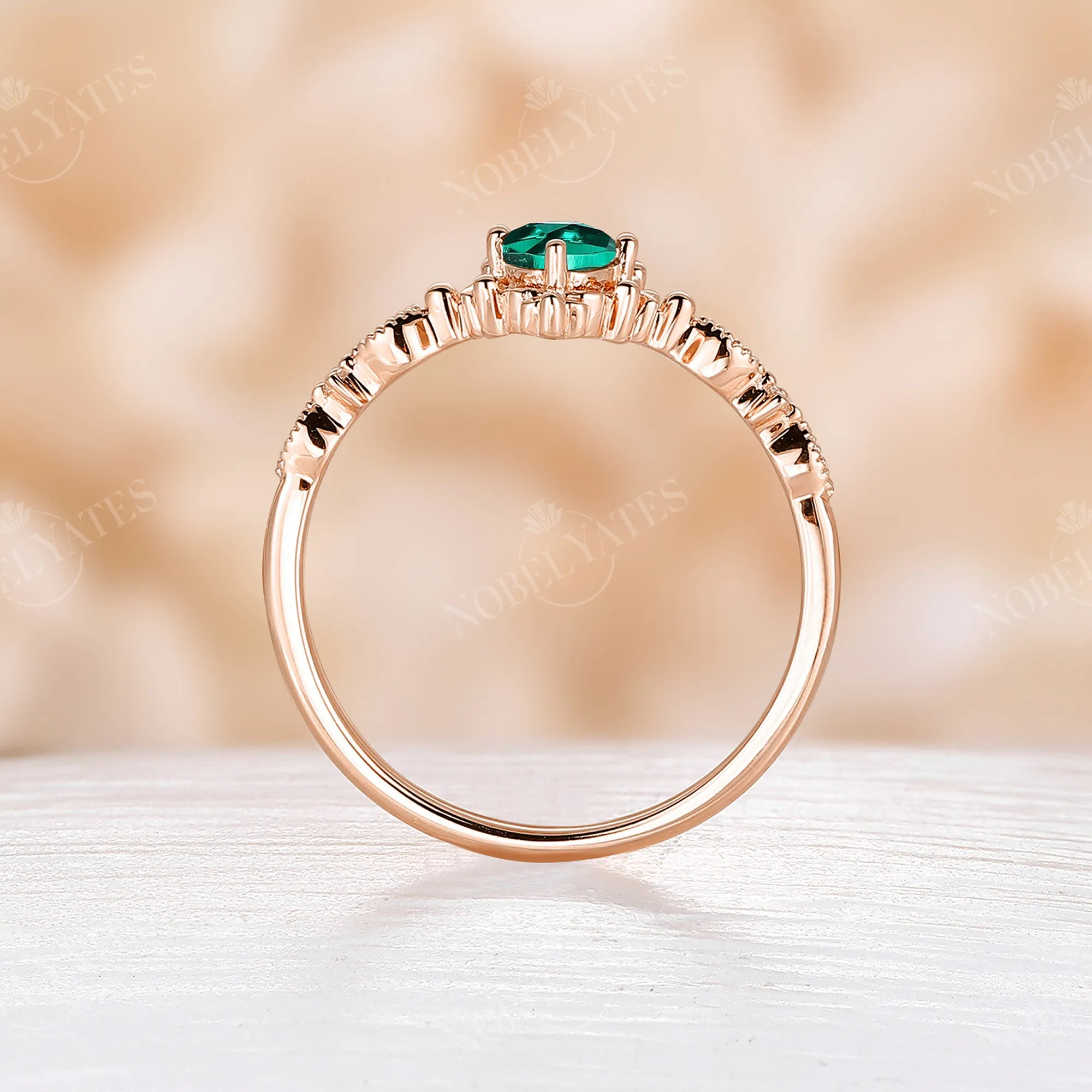 Lab Emerald & Diamond Vintage Filigree Engagement Ring Rose Gold