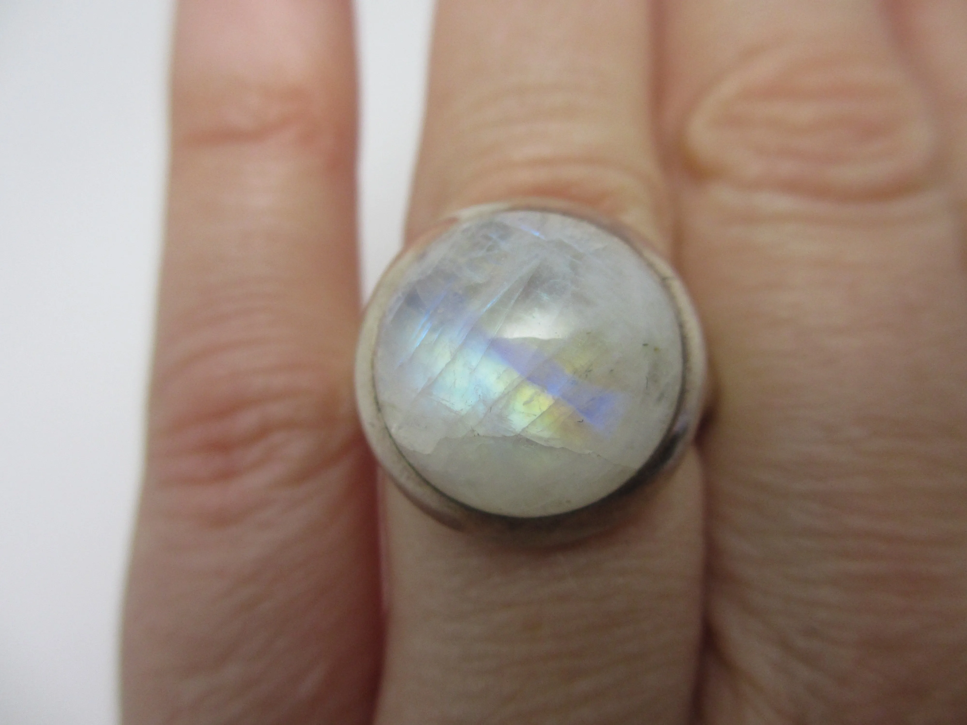 Large Cabochon Moonstone Sterling Silver Ring Vintage c1980