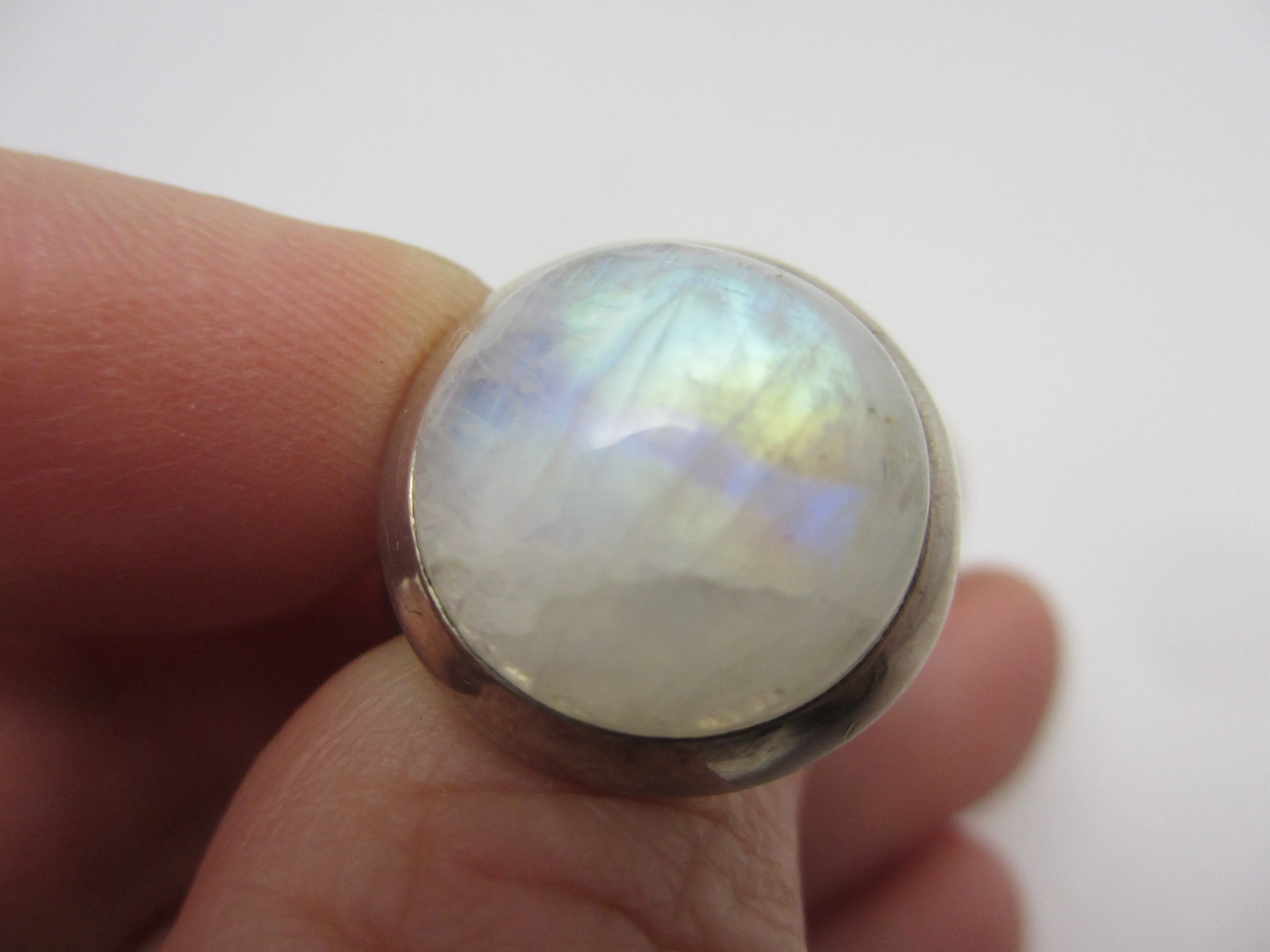 Large Cabochon Moonstone Sterling Silver Ring Vintage c1980