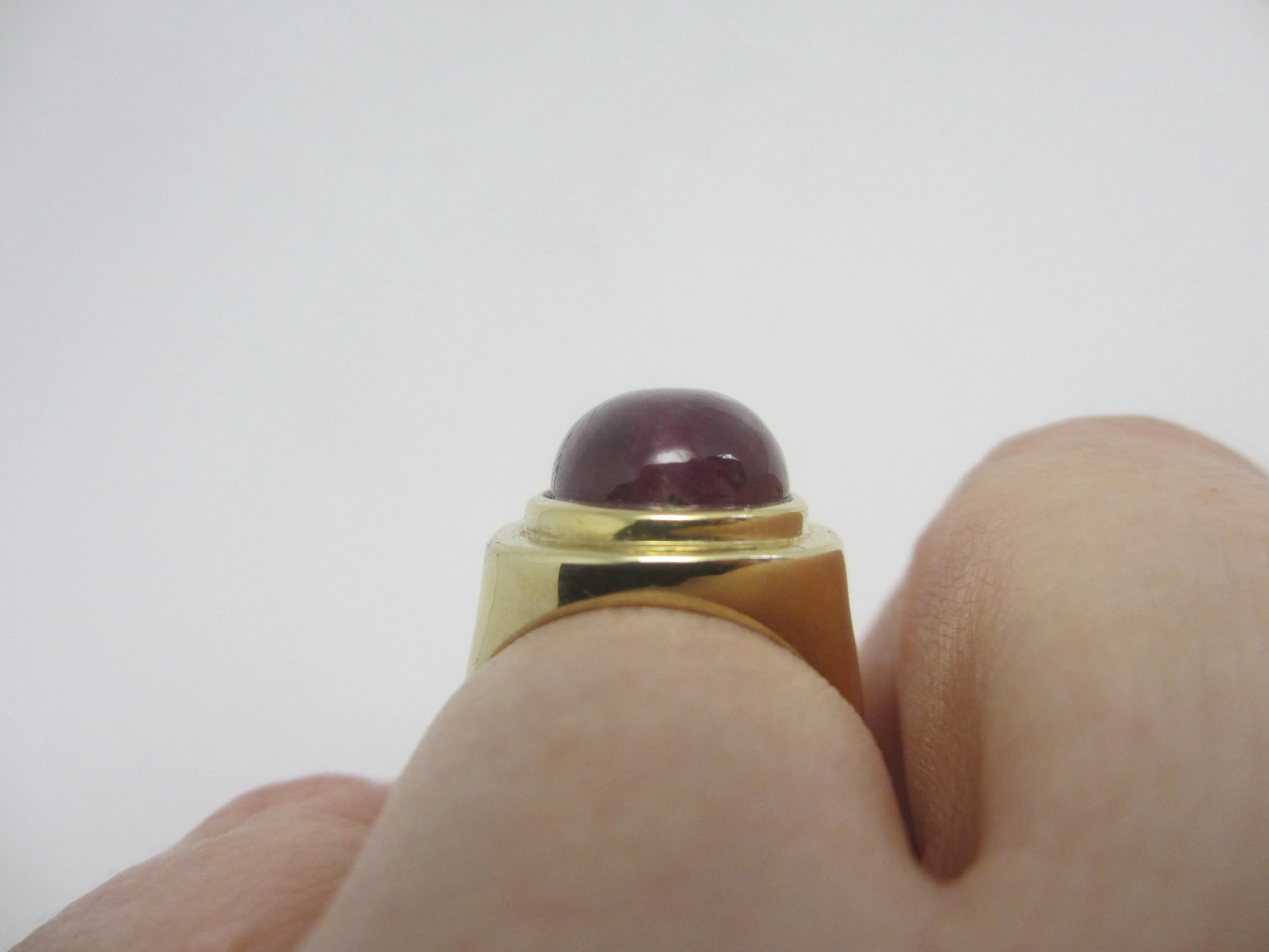 Large Cabochon Ruby Sterling Silver Gilt Ring Vintage c1980