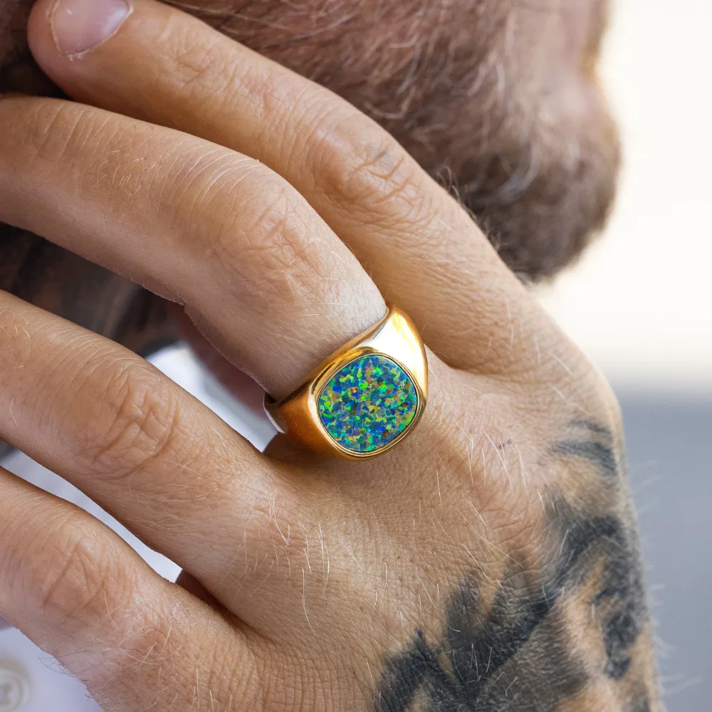 Large Opal Signet Ring - Gold