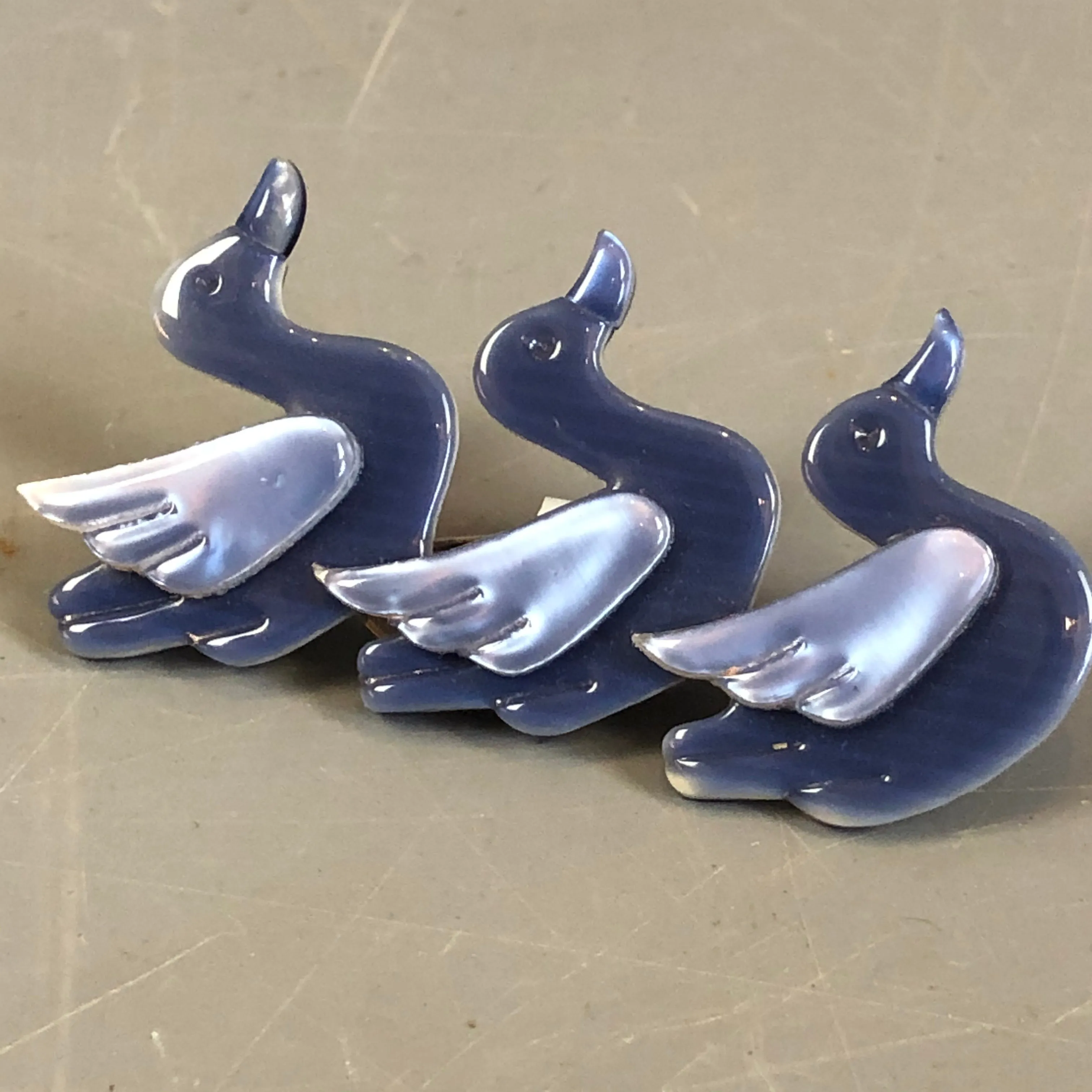 Lea Stein Celluloid Plastic Three Ducks Pin Booch Vintage French c1960