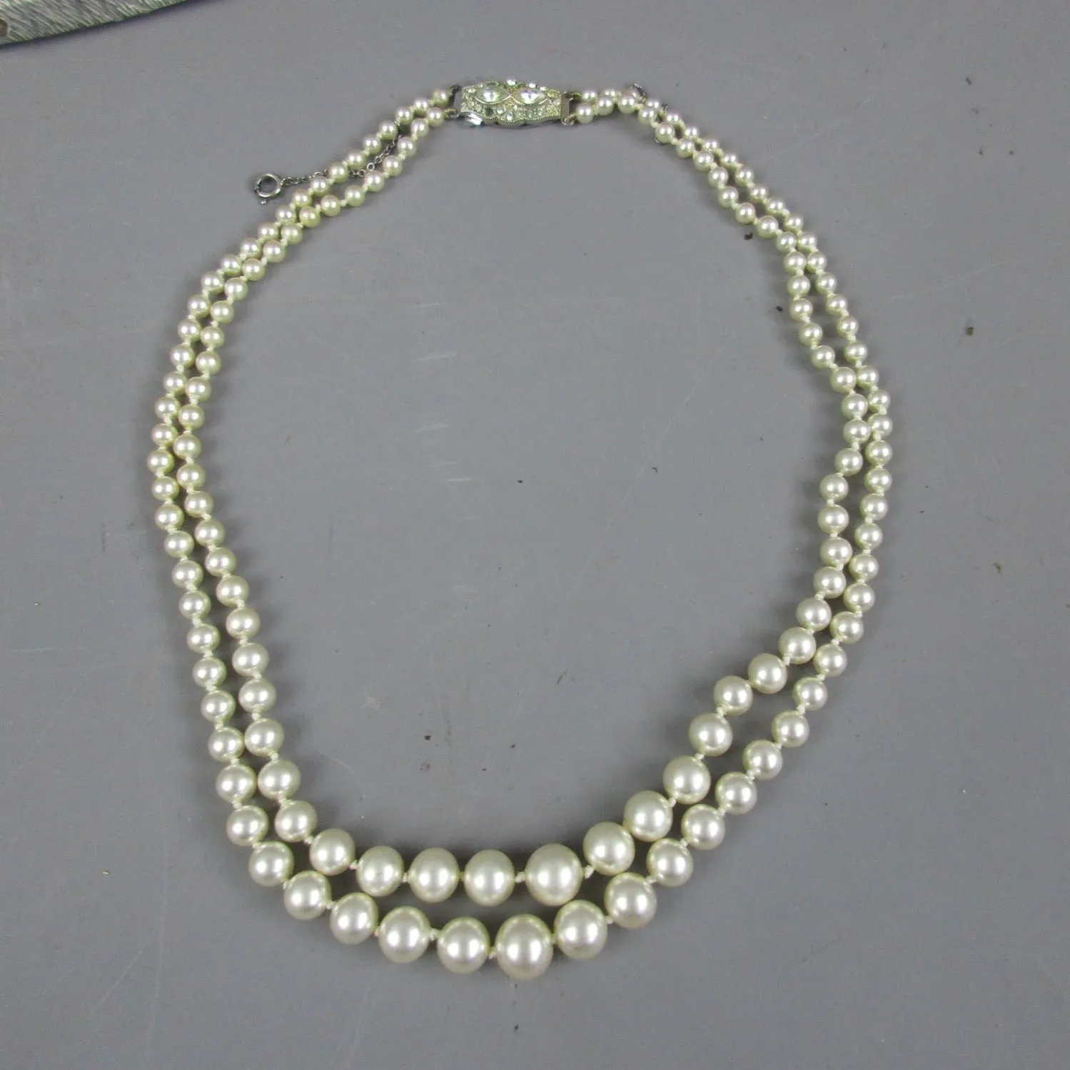 Lotus Pearls Threaded Simulated Pearl Necklace With Sterling Silver Clasp Vintage c1960