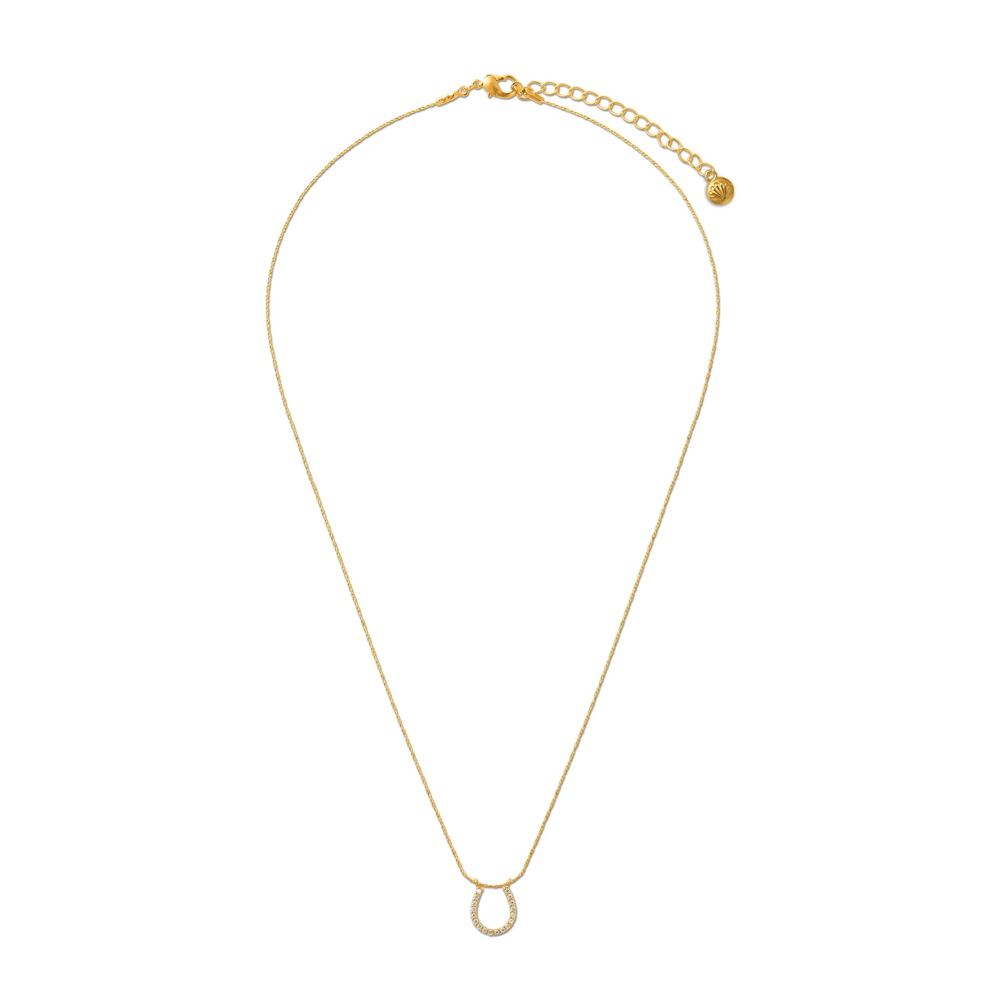 Lucky Horseshoe Pave Charm Necklace - Gold