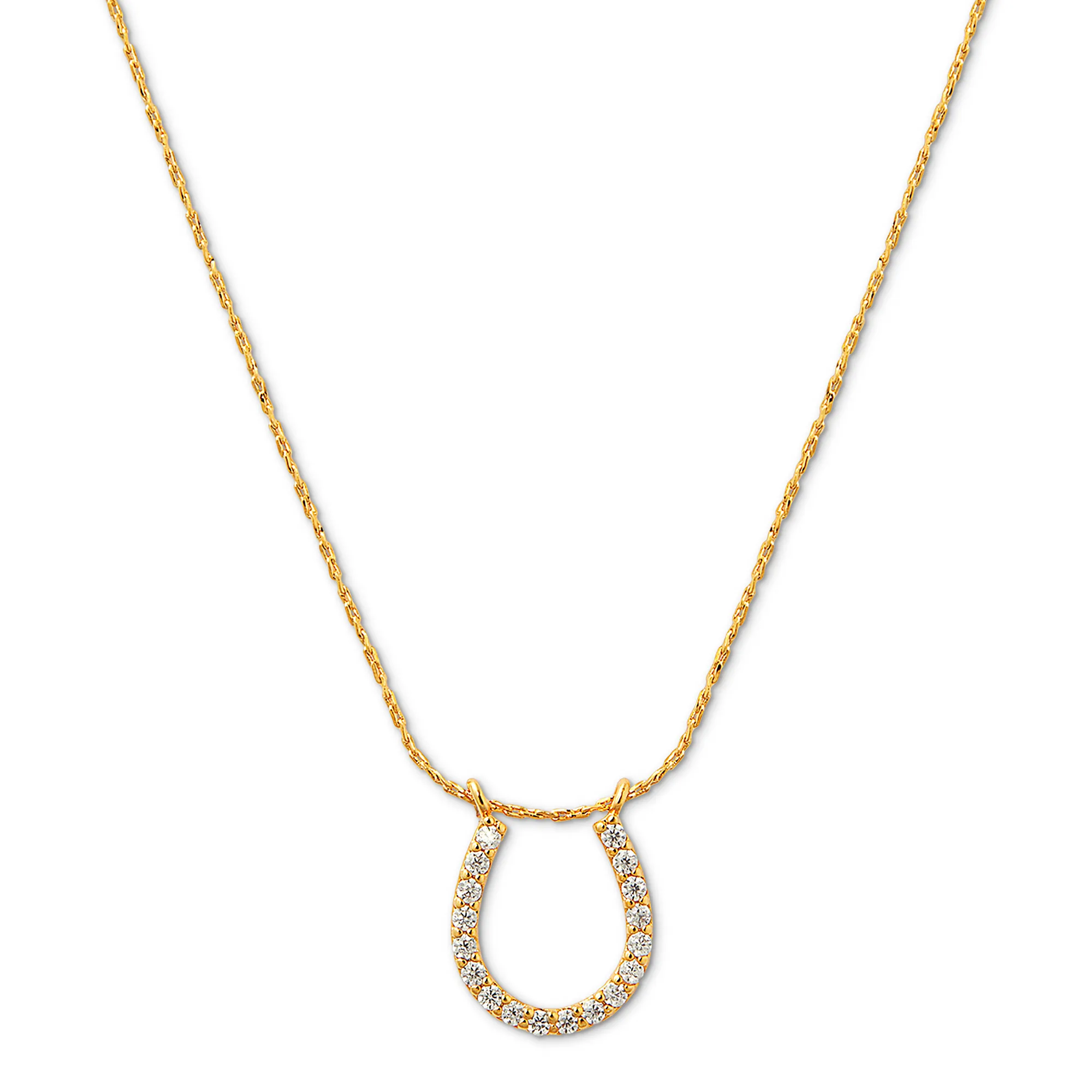 Lucky Horseshoe Pave Charm Necklace - Gold