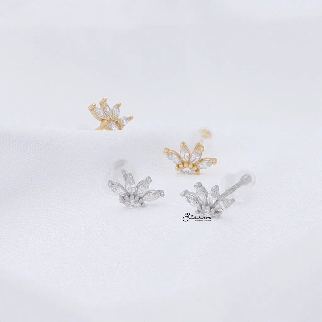 Marquise CZ Flower Stud Earrings - Gold