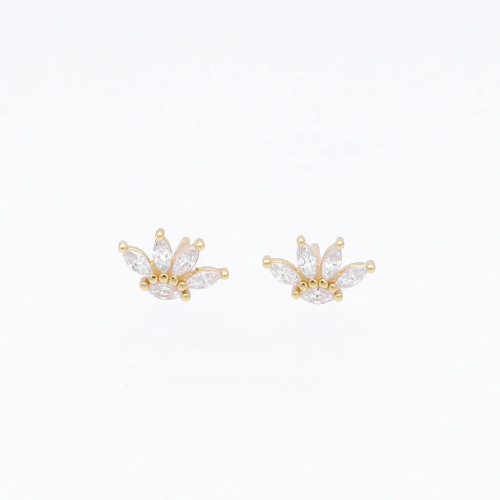 Marquise CZ Flower Stud Earrings - Gold