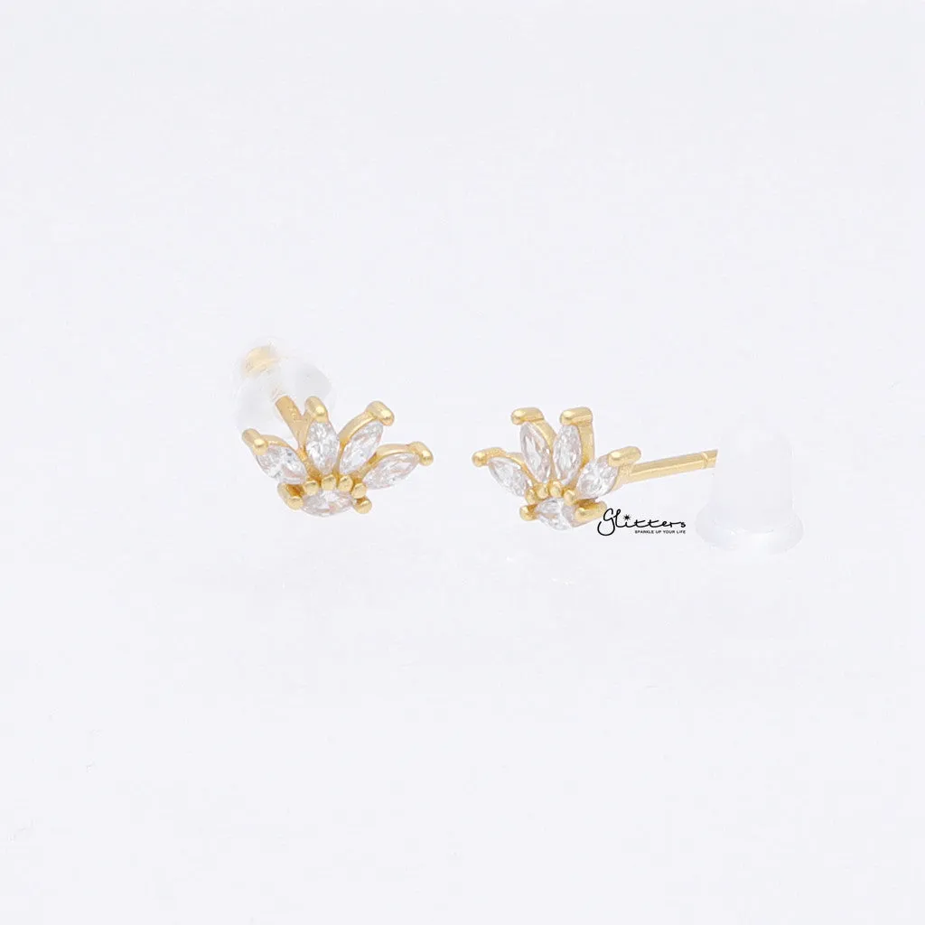 Marquise CZ Flower Stud Earrings - Gold