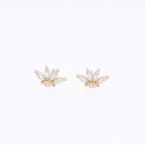 Marquise CZ Flower Stud Earrings - Gold