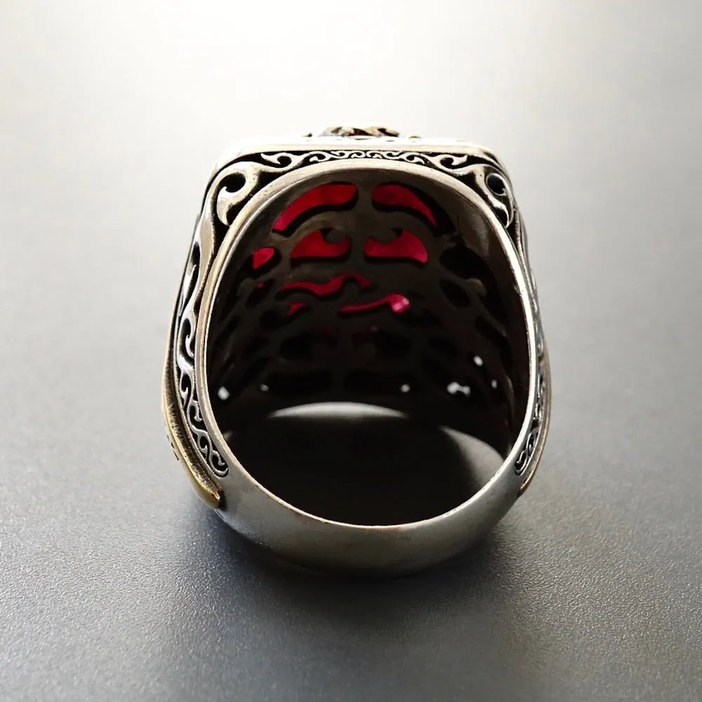 Men's Signet Ring Ruby Silver Yaqoot natural gemstone Sterling 925 Artisan Handmade Jewelry