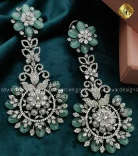 Mint AD/ZIRCONIA STUDDED DROP EARRINGS