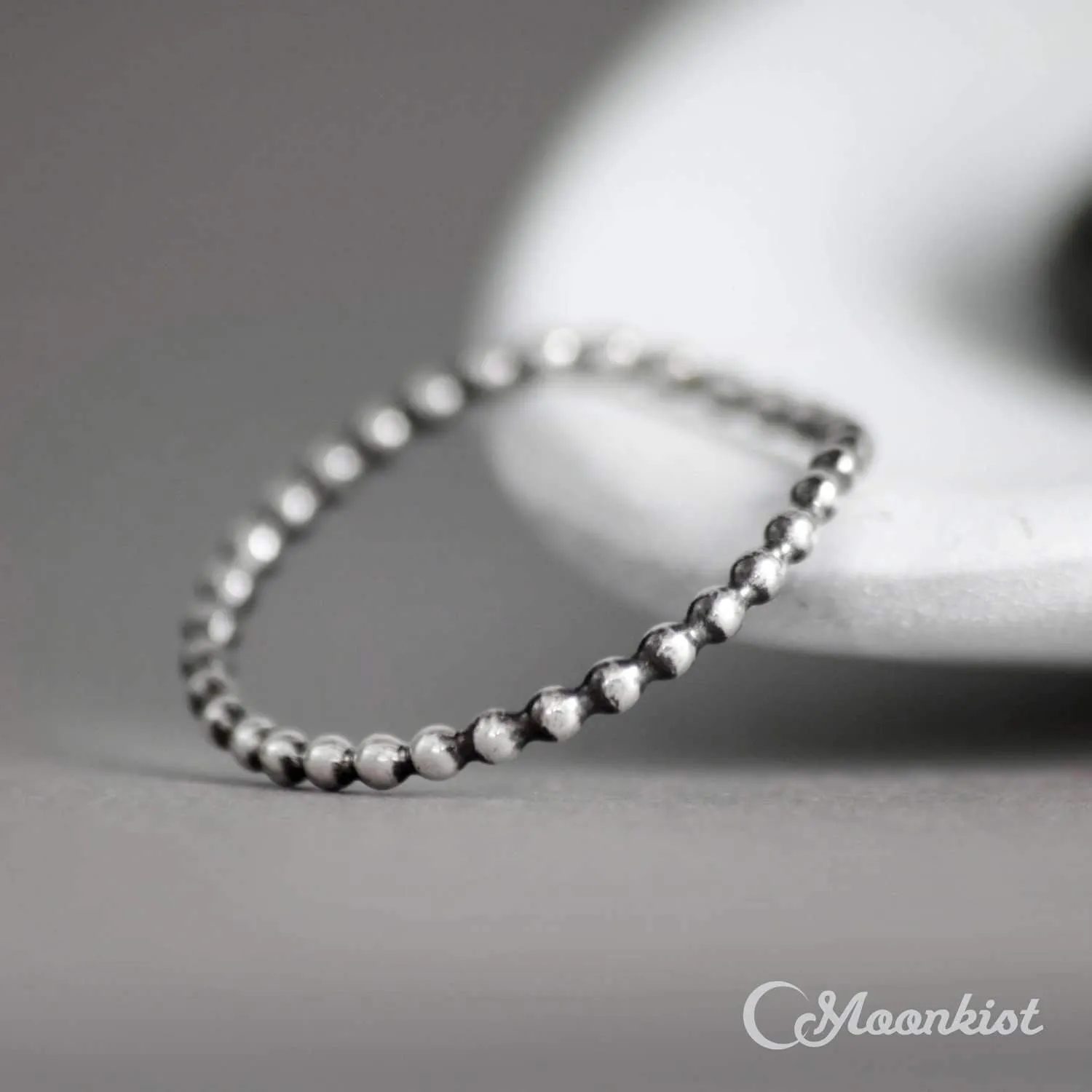 Modern Silver Curved Beaded Wedding Band | Moonkist Designs