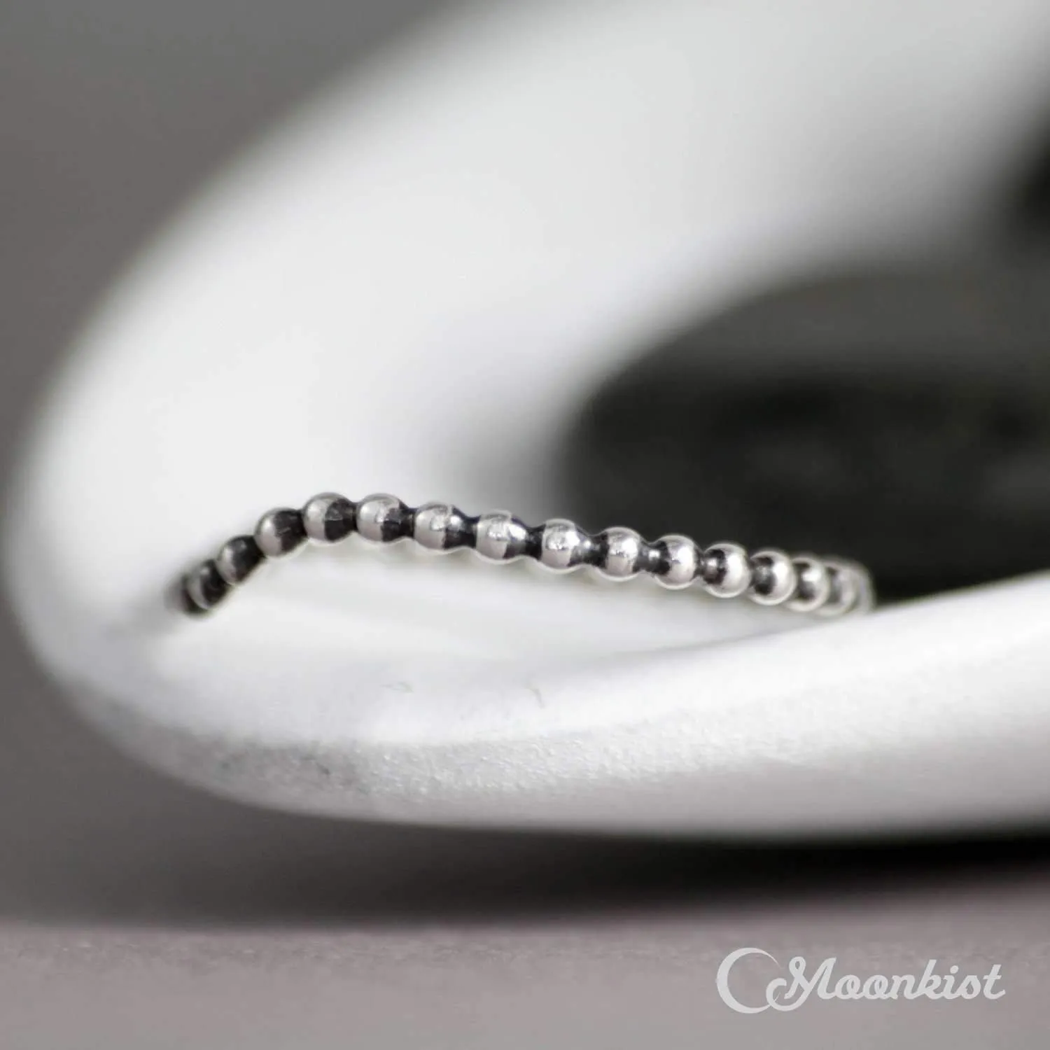 Modern Silver Curved Beaded Wedding Band | Moonkist Designs