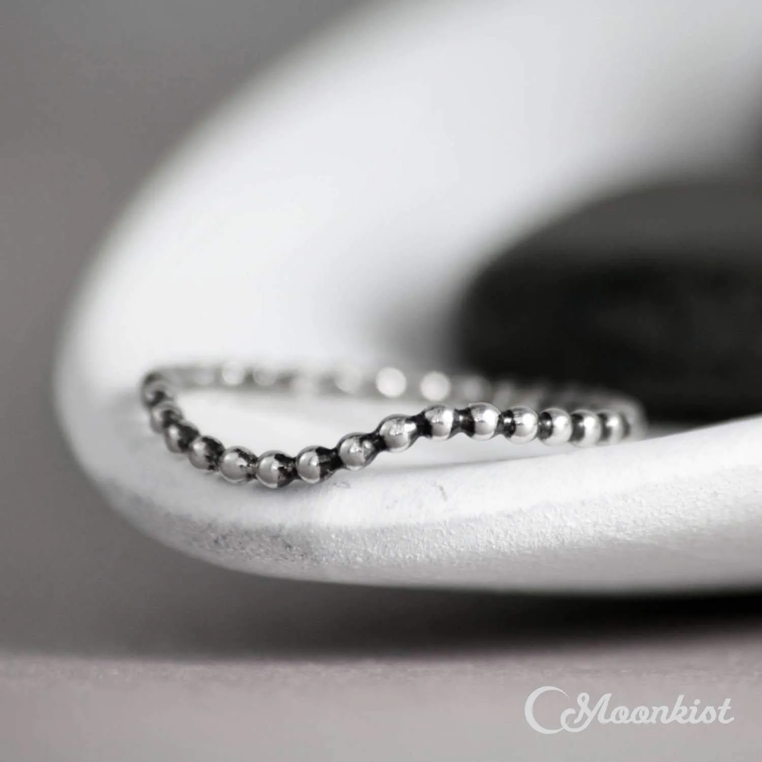 Modern Silver Curved Beaded Wedding Band | Moonkist Designs