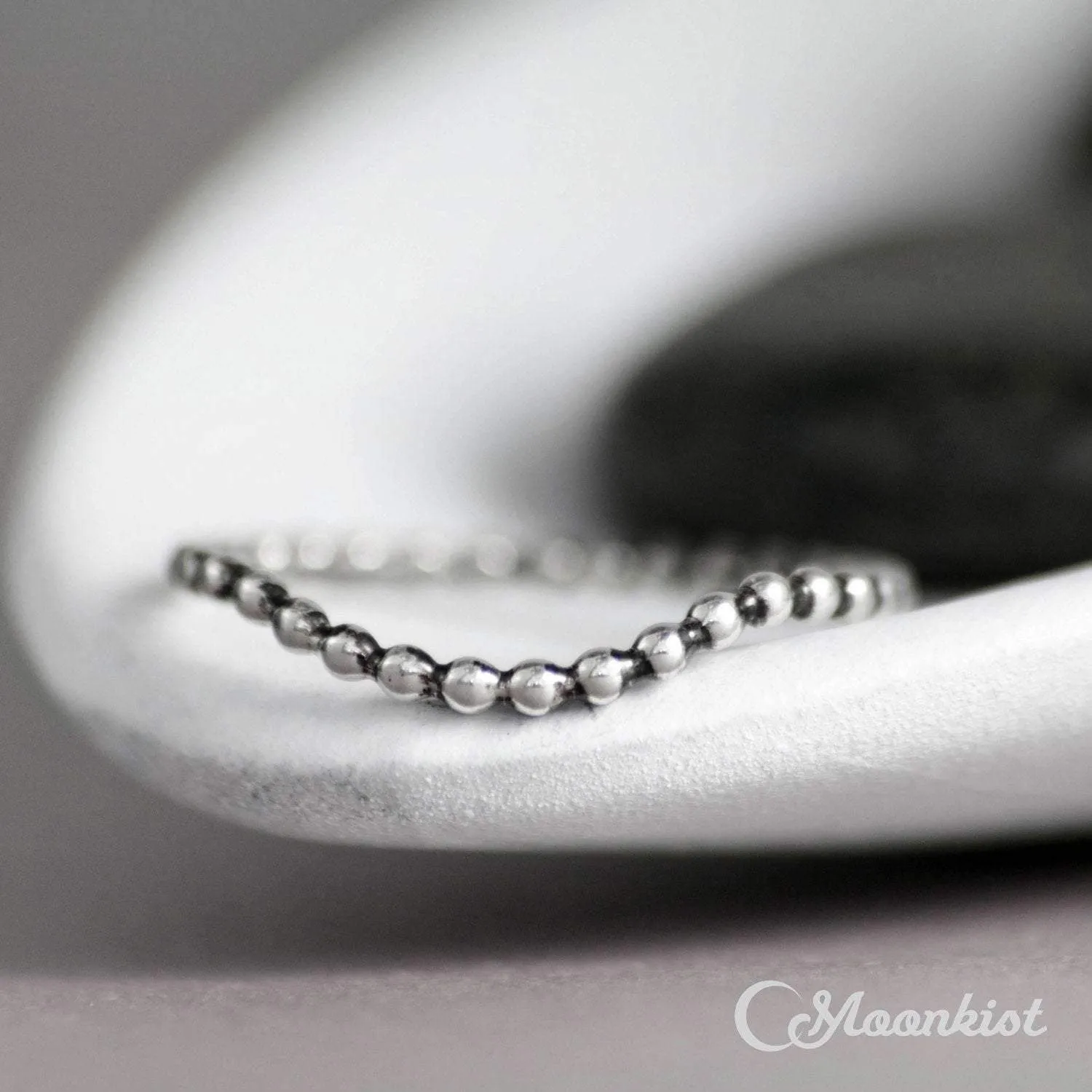 Modern Silver Curved Beaded Wedding Band | Moonkist Designs