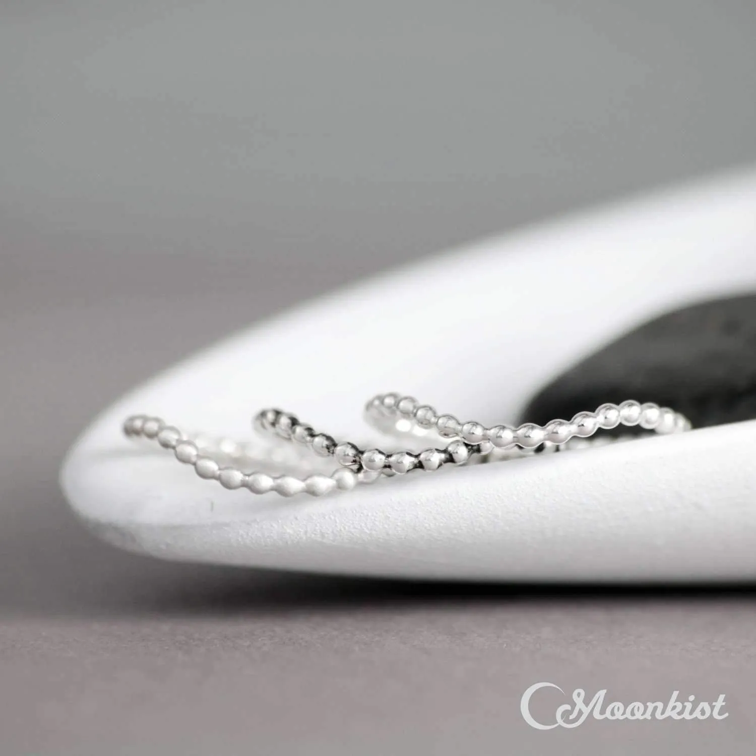 Modern Silver Curved Beaded Wedding Band | Moonkist Designs