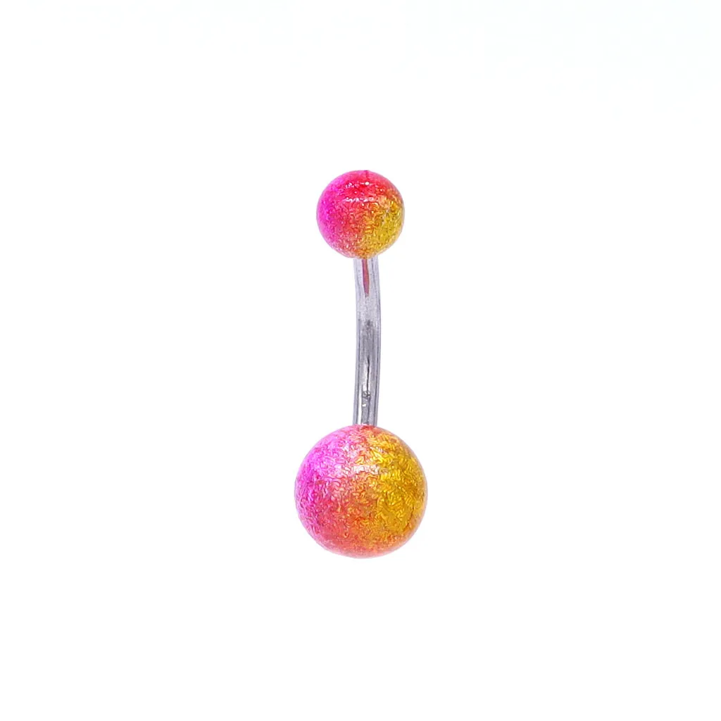 Multi Colour Acrylic Balls Belly Button Navel Ring - Gold/Pink