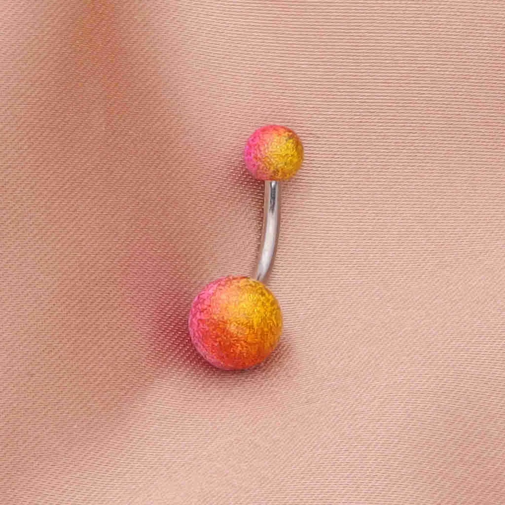 Multi Colour Acrylic Balls Belly Button Navel Ring - Gold/Pink