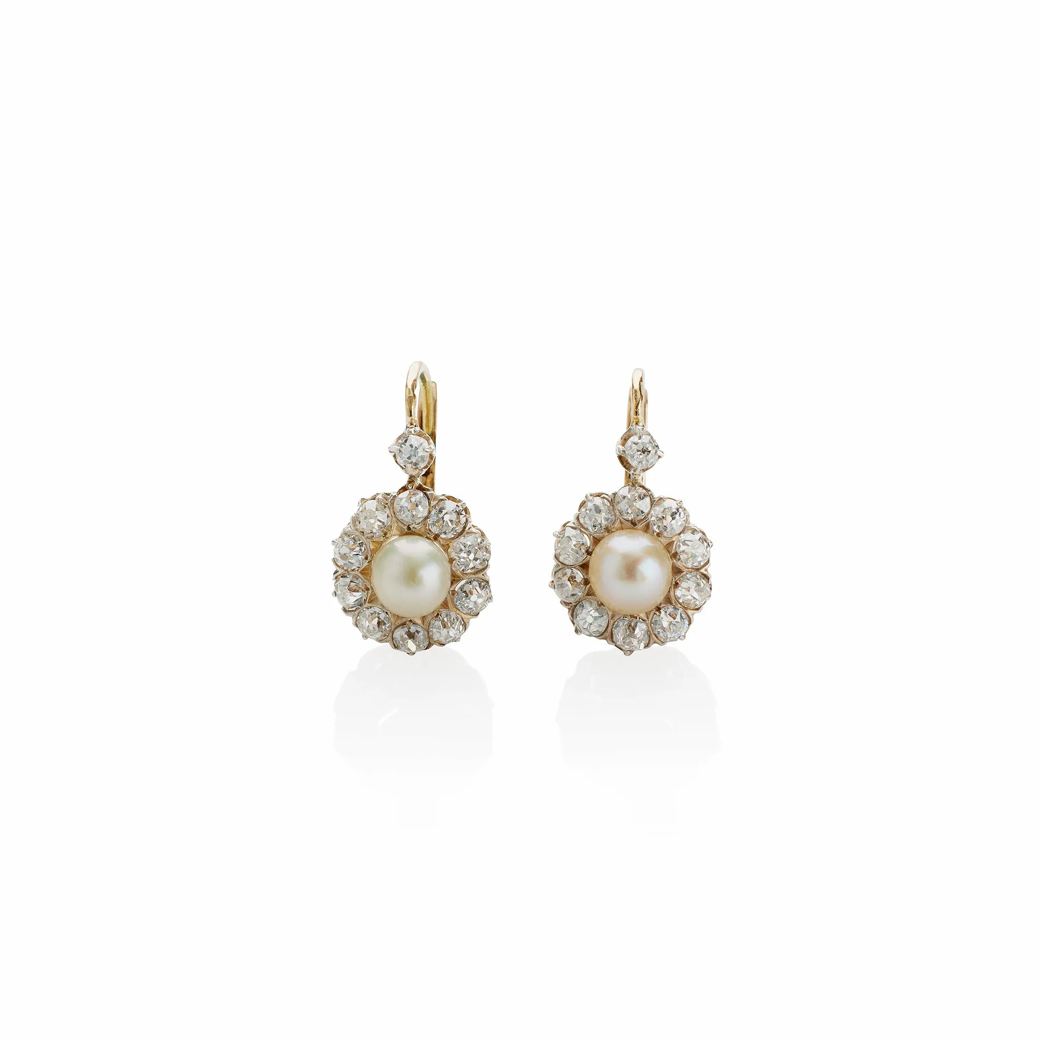 Natural Saltwater Pearl and Diamond Pendant Earrings