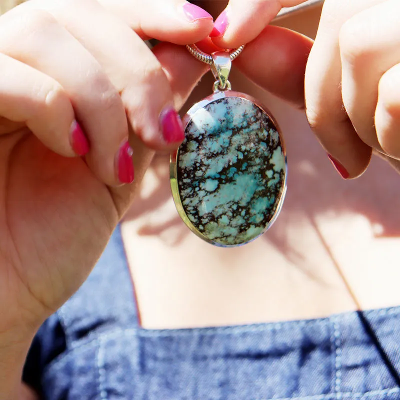 Neela Oval Silver Turquoise Pendant