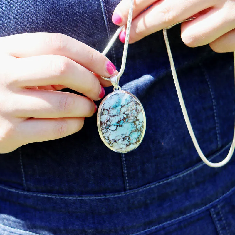 Neela Oval Silver Turquoise Pendant