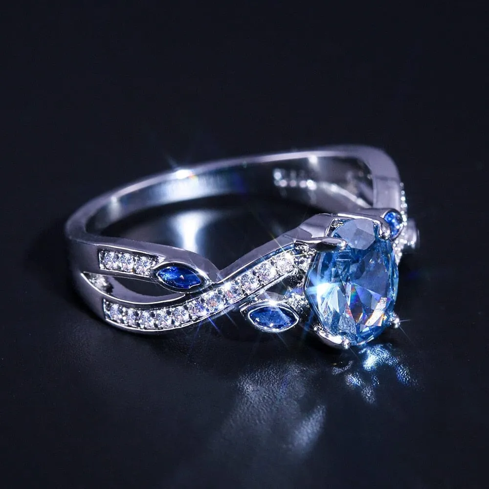 New Luxury Big Blue Sapphire Ring - 925 Sterling Silver