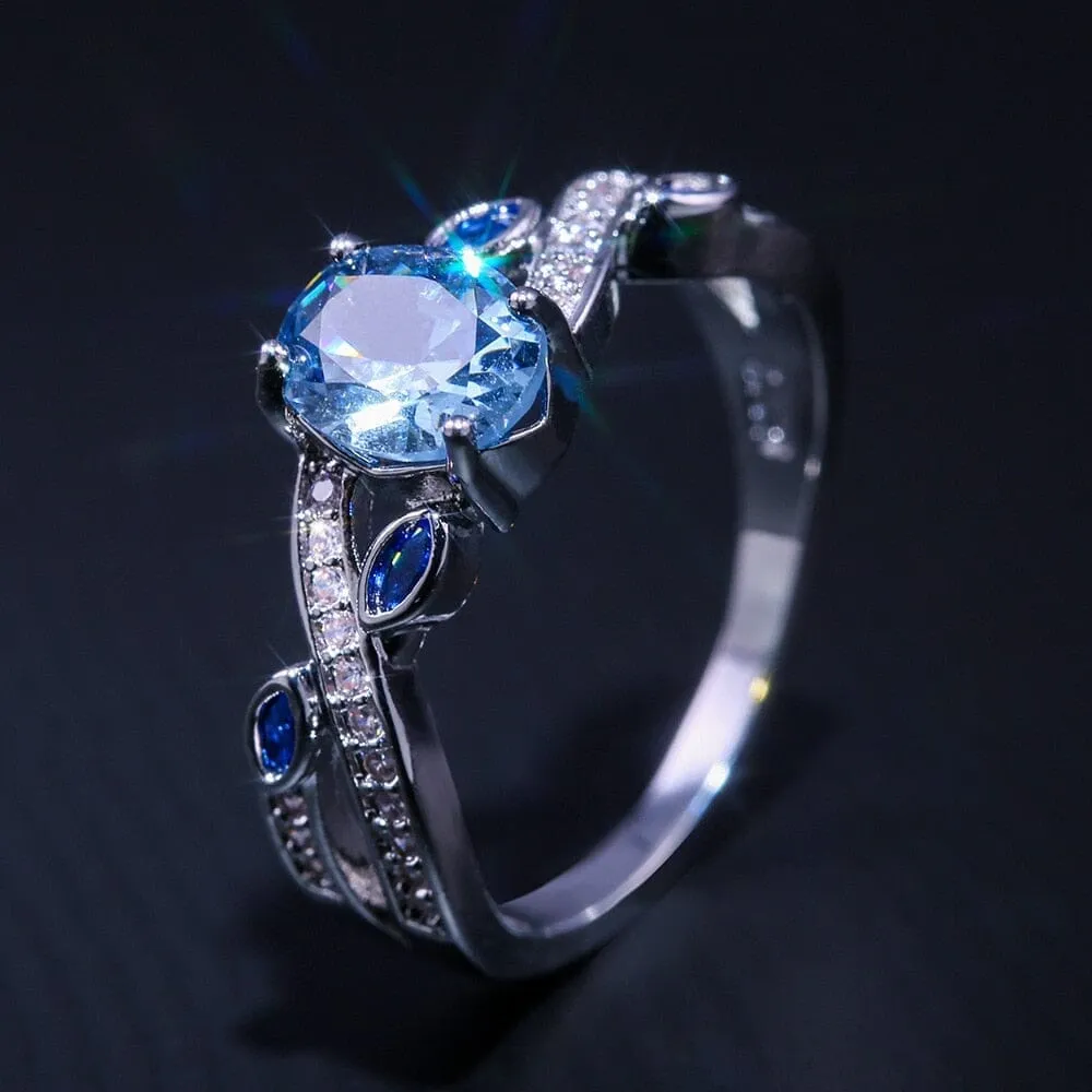 New Luxury Big Blue Sapphire Ring - 925 Sterling Silver