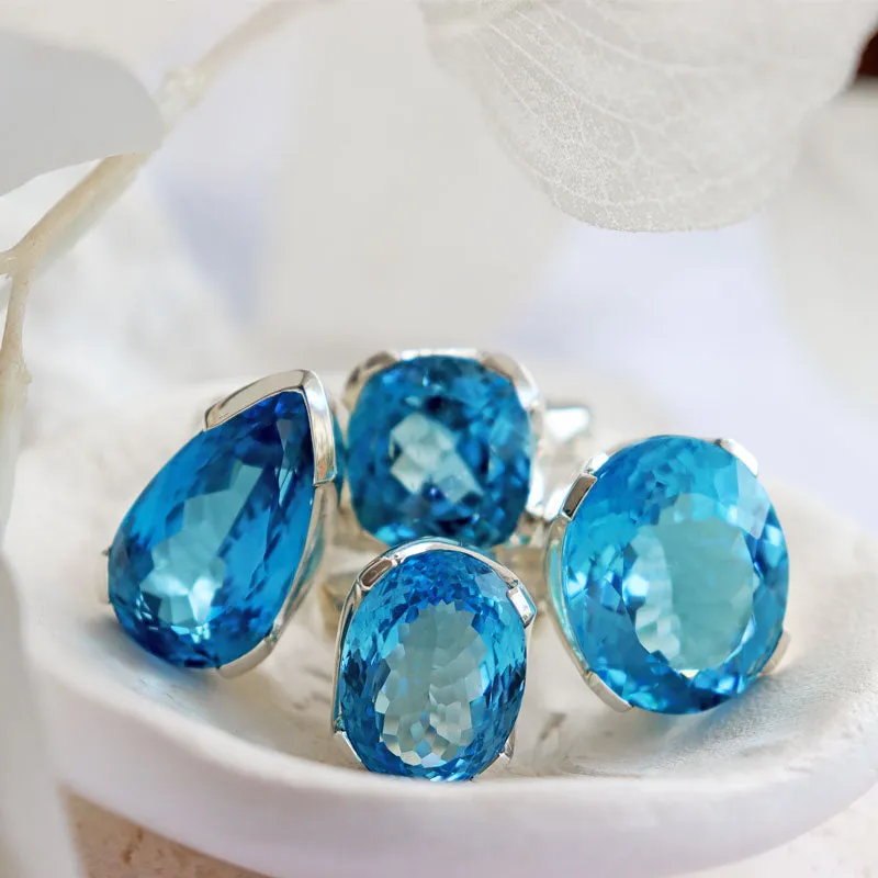 Nila Square Swiss Blue Topaz Ring