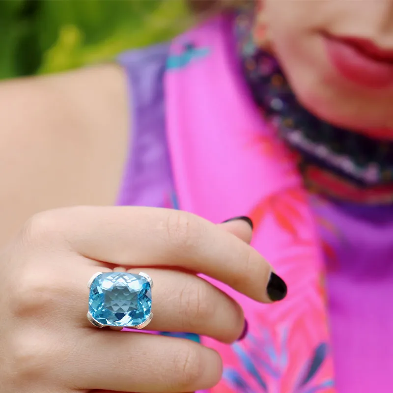 Nila Square Swiss Blue Topaz Ring