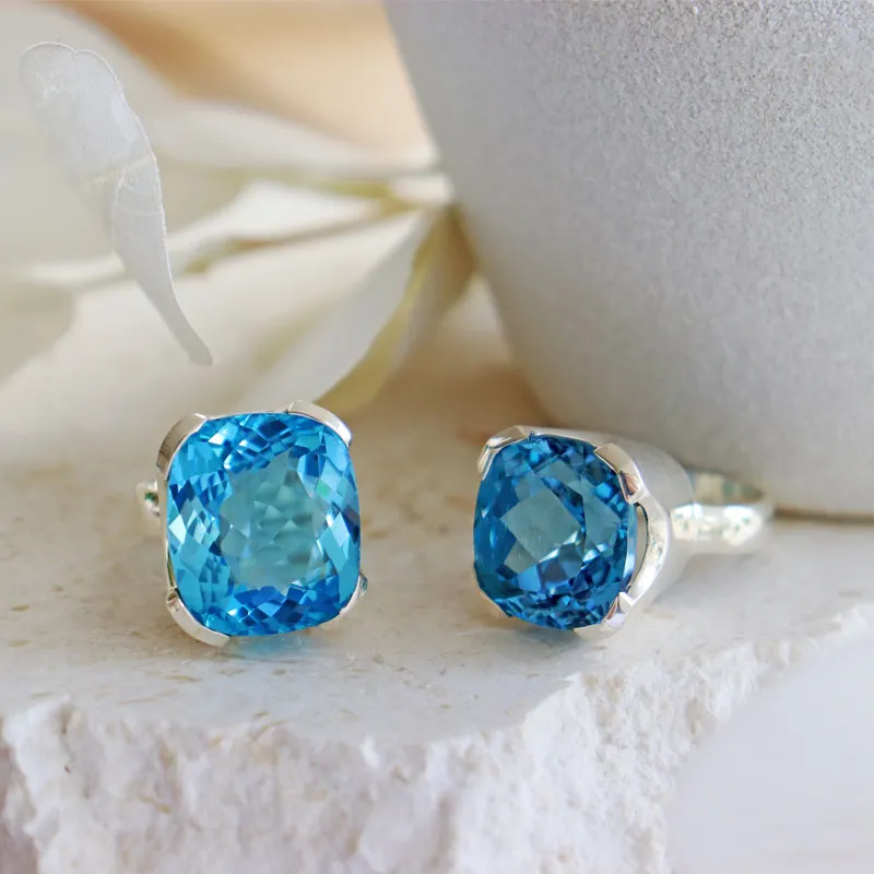 Nila Square Swiss Blue Topaz Ring